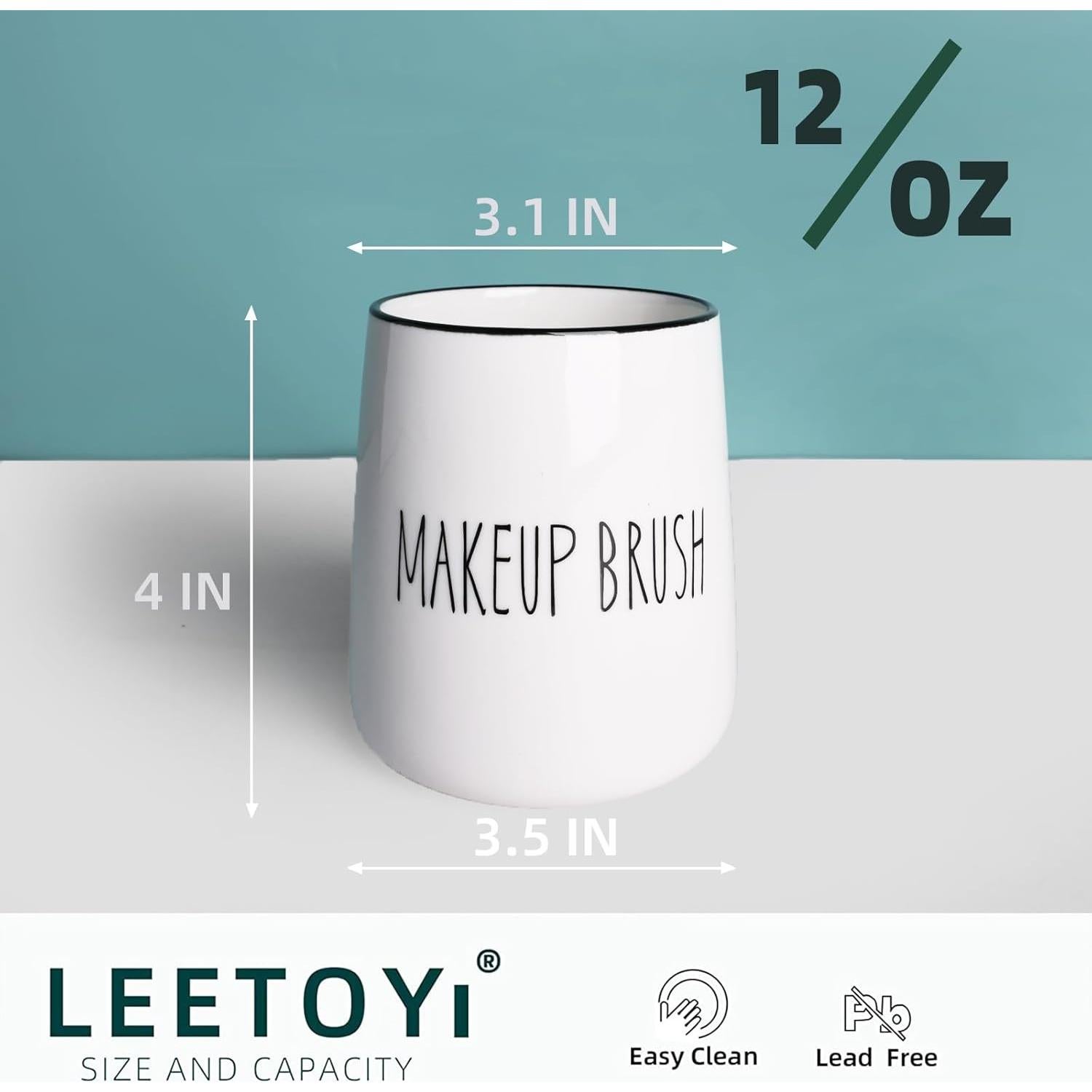 Soporte de Brochas de Maquillaje Cerámica LEETOYI Blanco 8.9x10.2cm