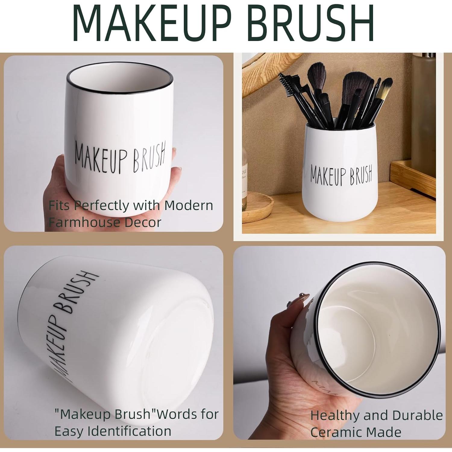 Soporte de Brochas de Maquillaje Cerámica LEETOYI Blanco 8.9x10.2cm