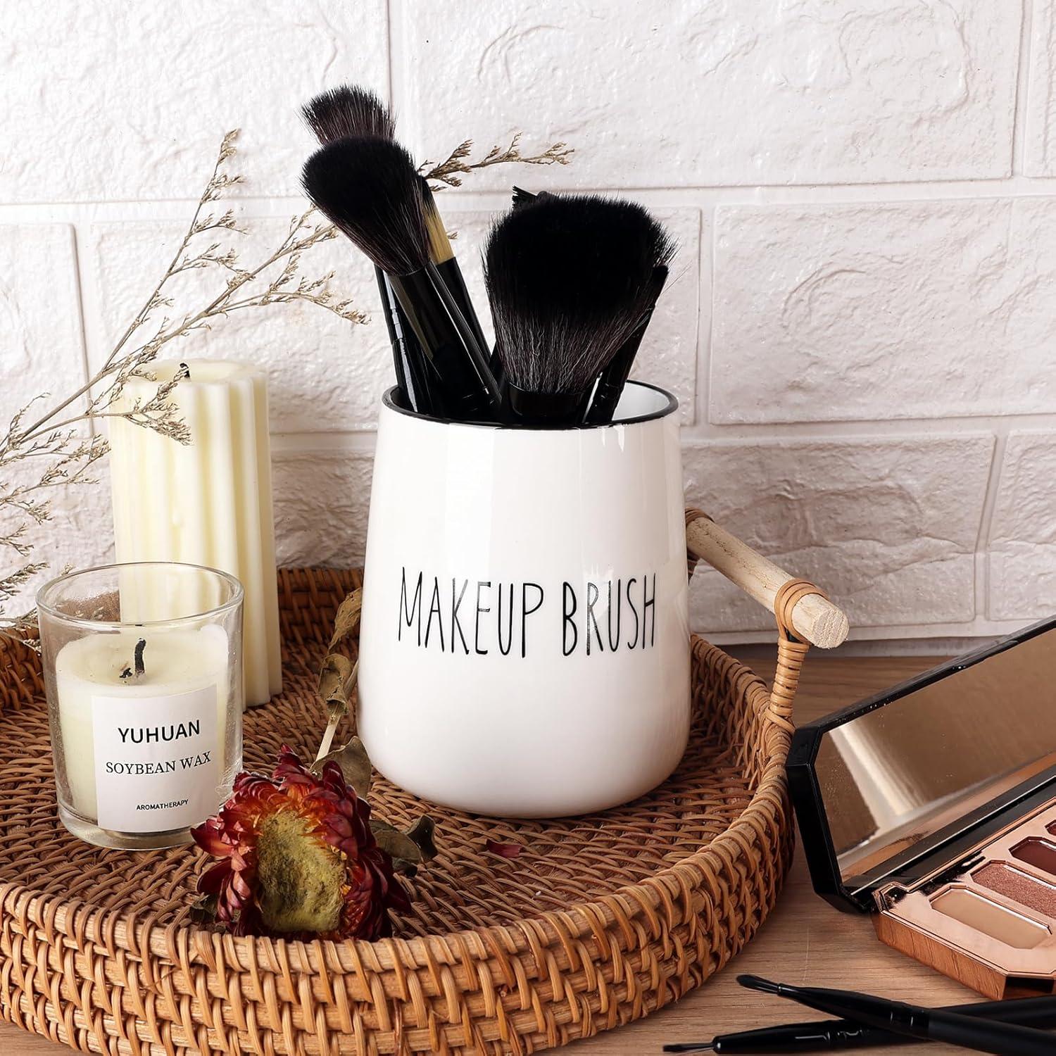 Soporte de Brochas de Maquillaje Cerámica LEETOYI Blanco 8.9x10.2cm