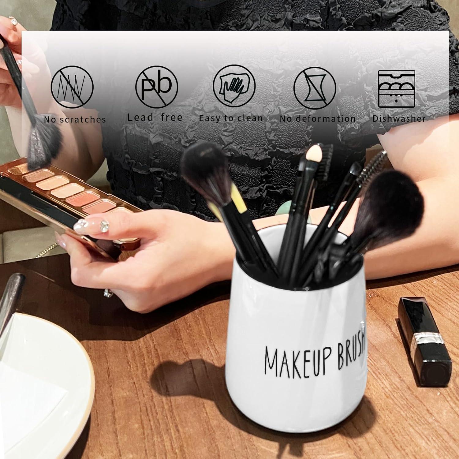 Soporte de Brochas de Maquillaje Cerámica LEETOYI Blanco 8.9x10.2cm