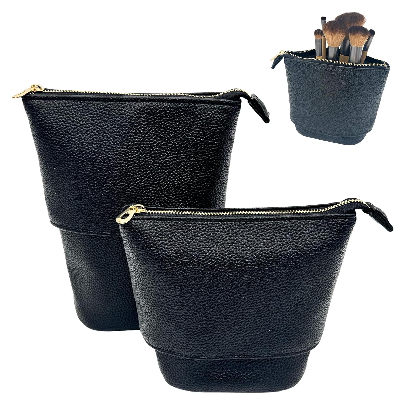 Bolsa de Maquillaje de Viaje JAZD Negra 2-en-1 con Soporte