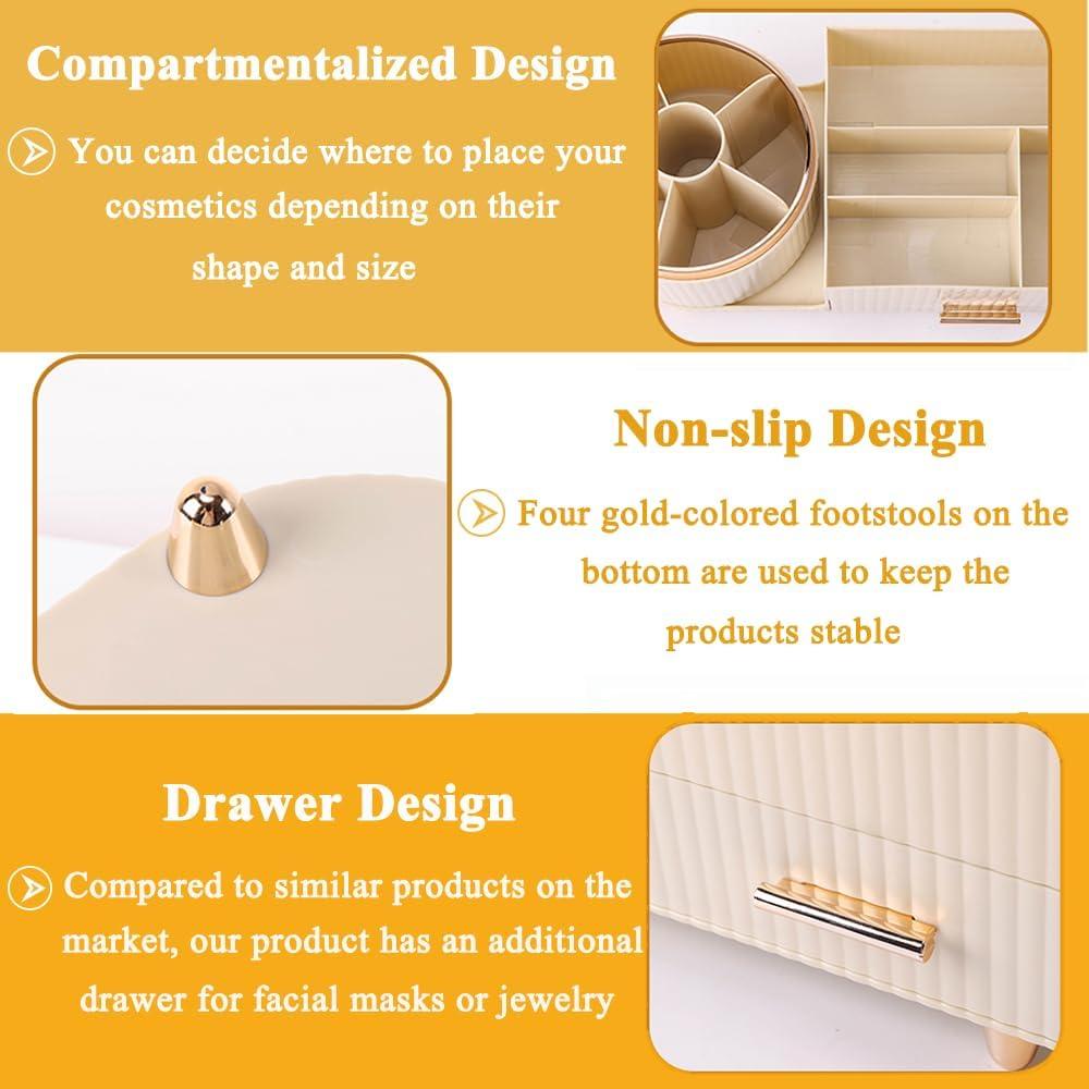 Organizador de Maquillaje Zufudo Blanco con Cajón y Soporte Rotatorio