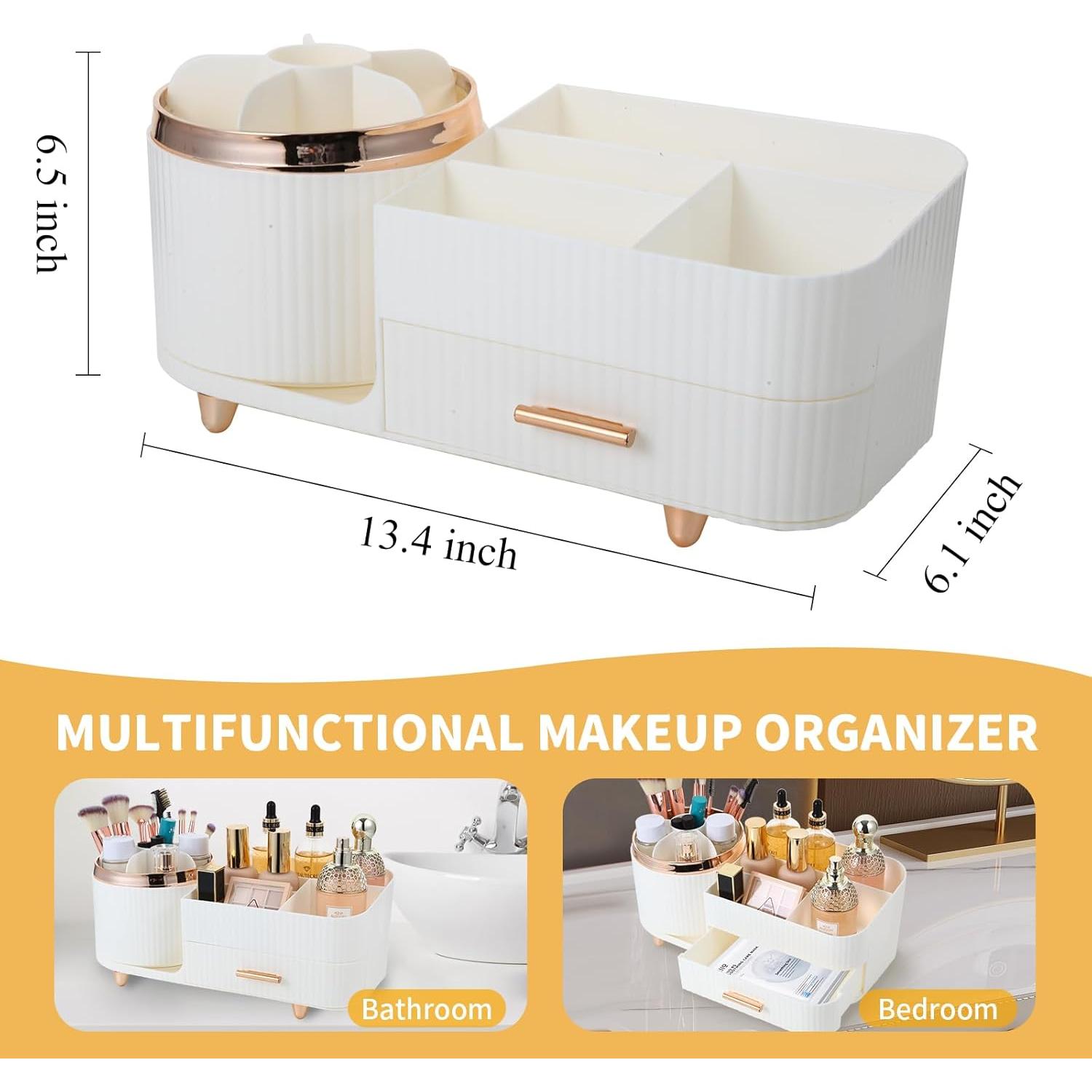 Organizador de Maquillaje Zufudo Blanco con Cajón y Soporte Rotatorio