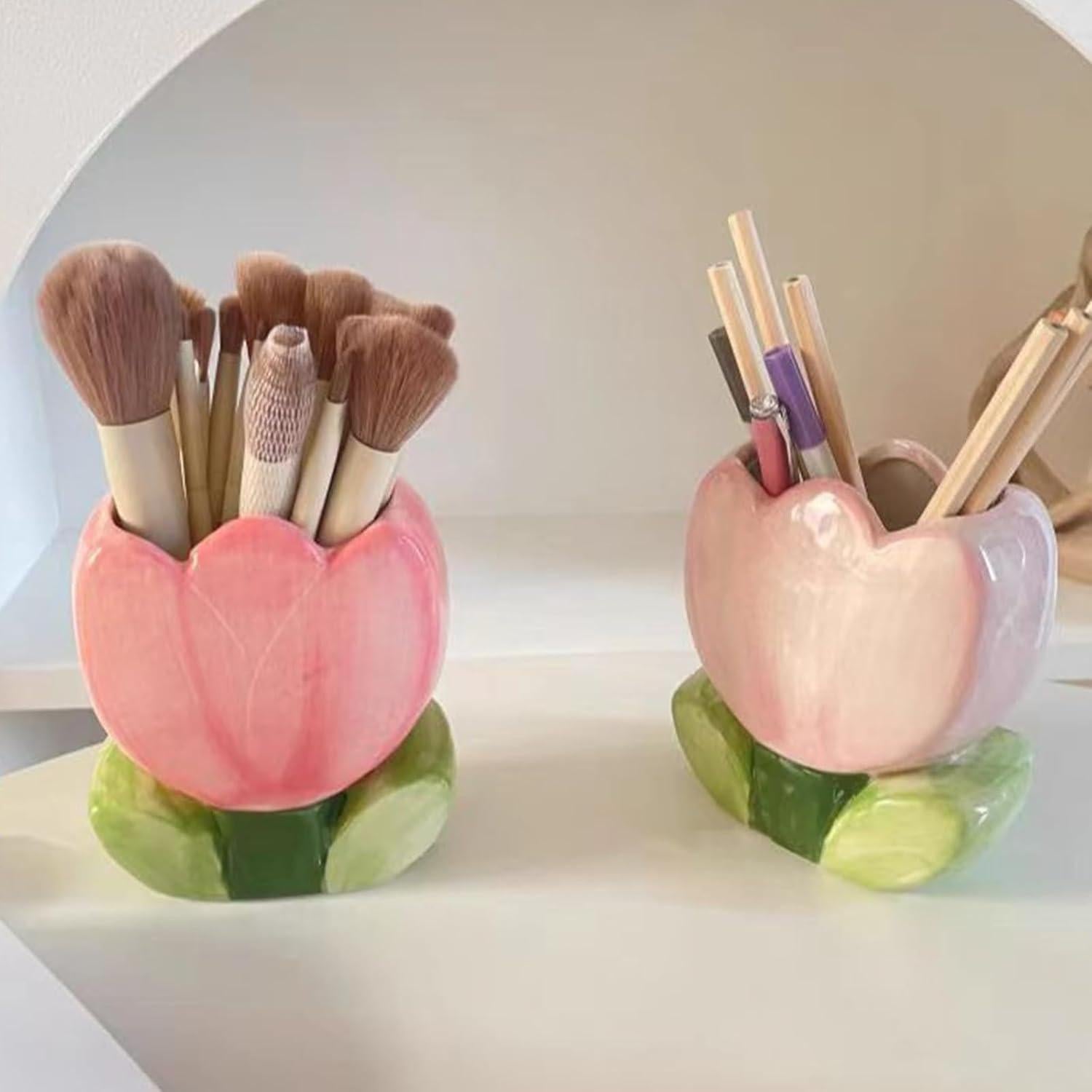 Soporte para bolígrafos y brochas Busnos rosa cerámica