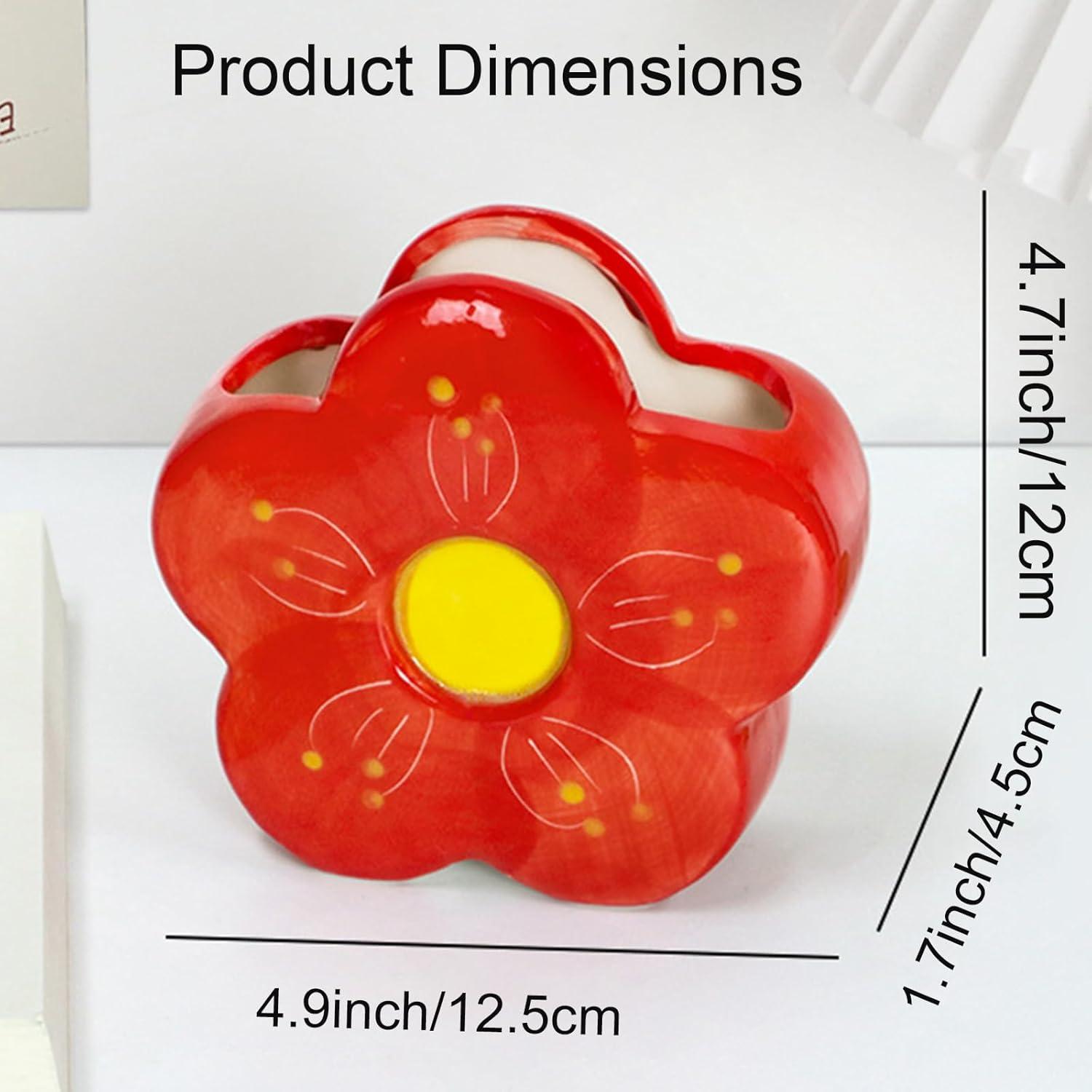 Soporte de Lápiz Rojo Floral Busnos - Cerámica 13x5.6x12.4cm