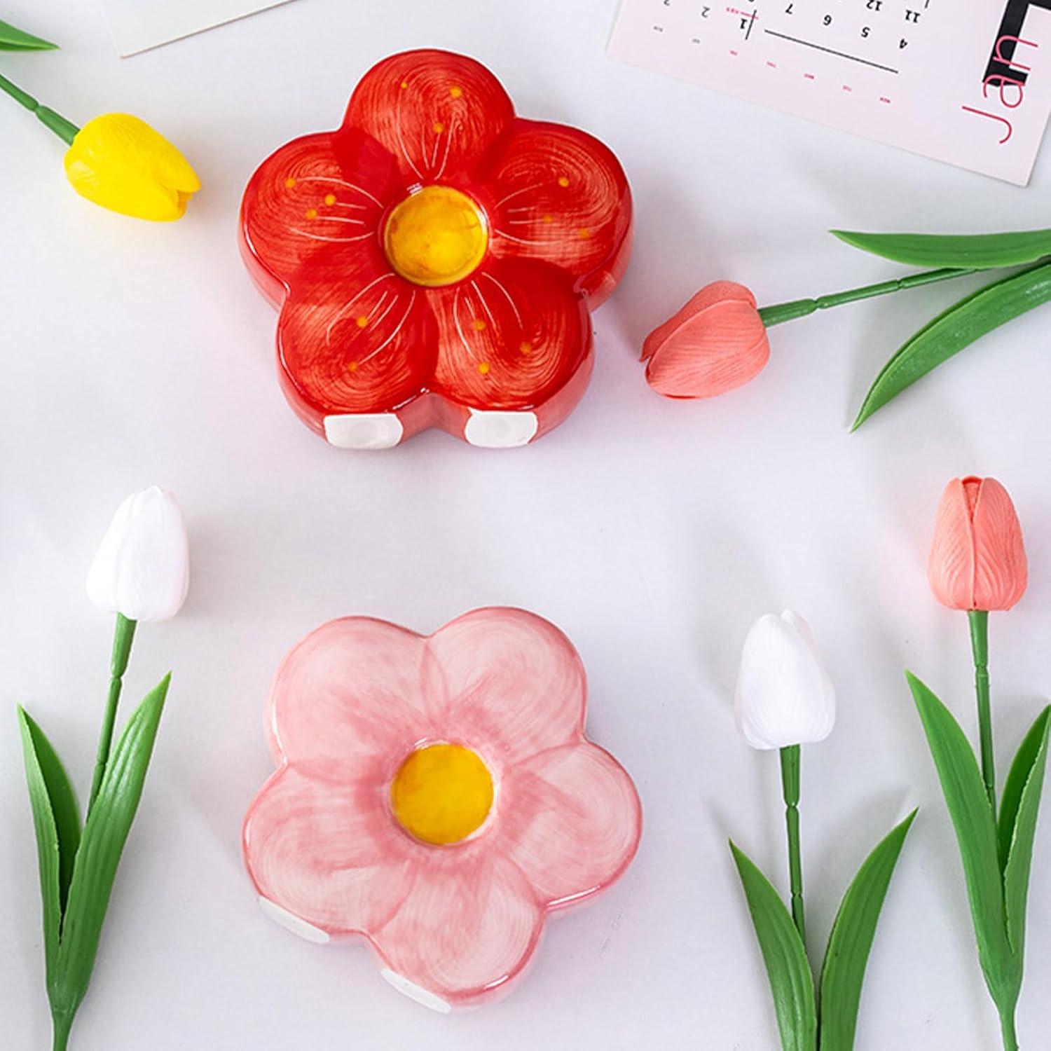 Soporte de Lápiz Rojo Floral Busnos - Cerámica 13x5.6x12.4cm