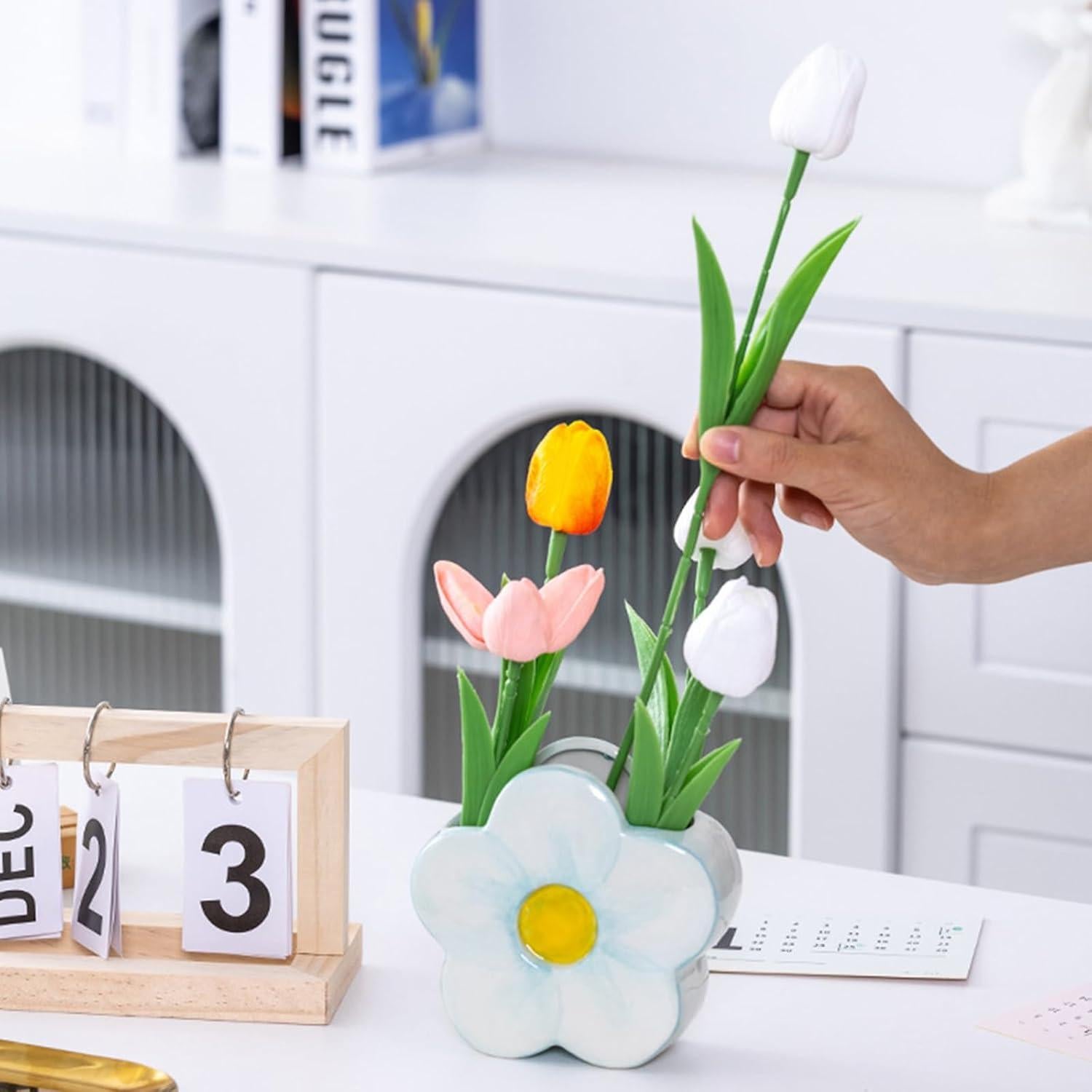 Soporte de Lápiz Rojo Floral Busnos - Cerámica 13x5.6x12.4cm