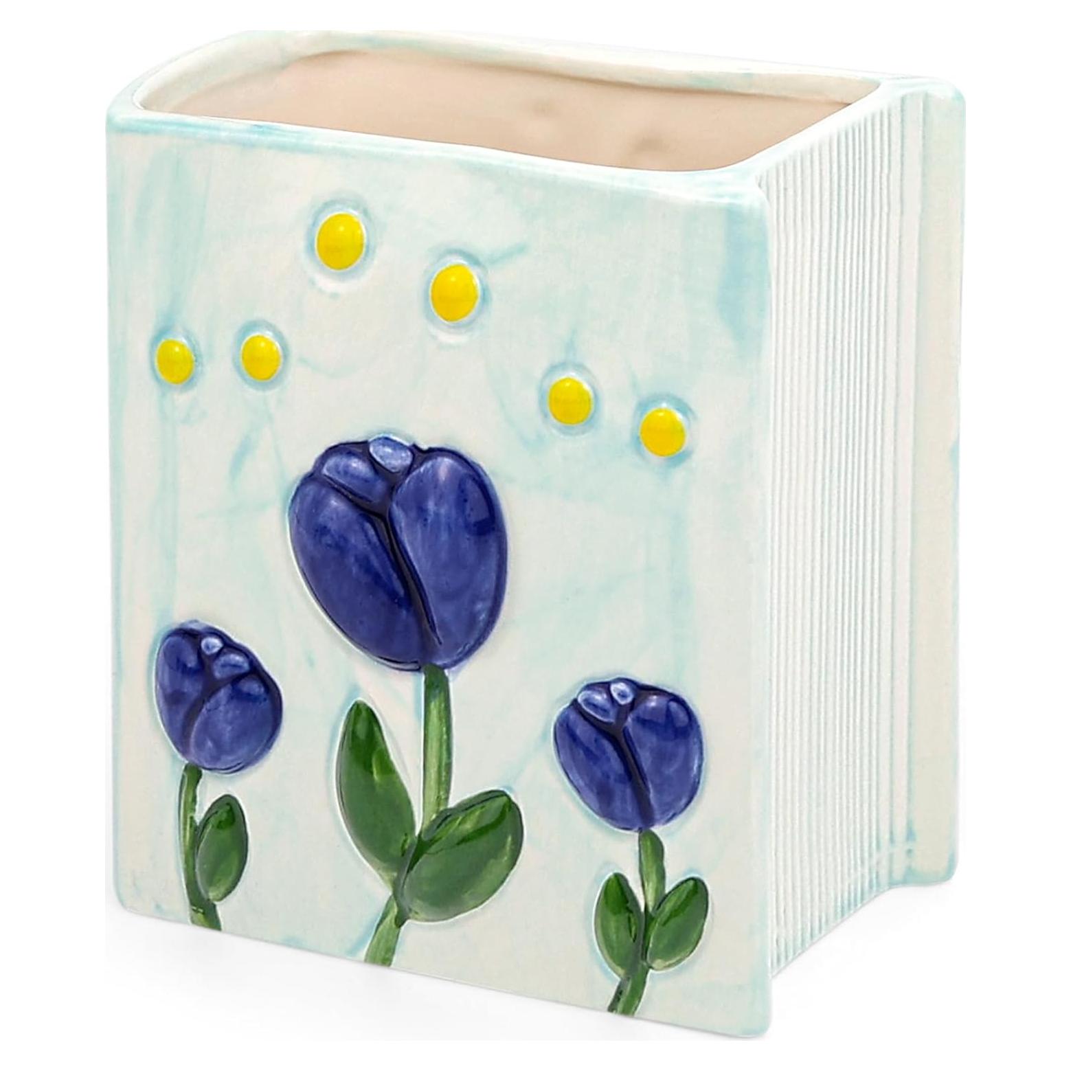 Soporte para Cepillos de Dientes Tulipán Azul Cerámica Busnos