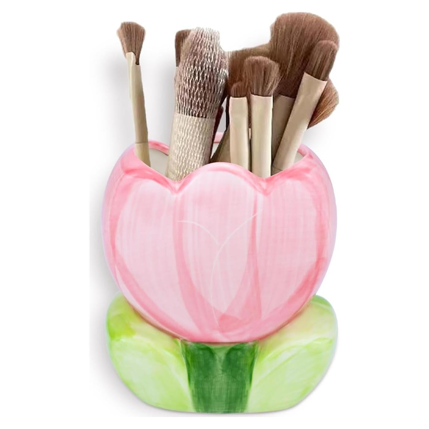 Soporte para brochas de maquillaje AMZWISH rosa cerámica