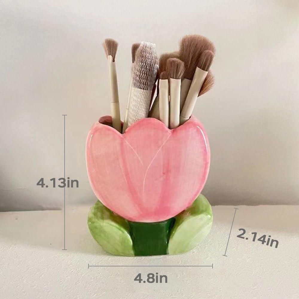 Soporte para brochas de maquillaje AMZWISH rosa cerámica