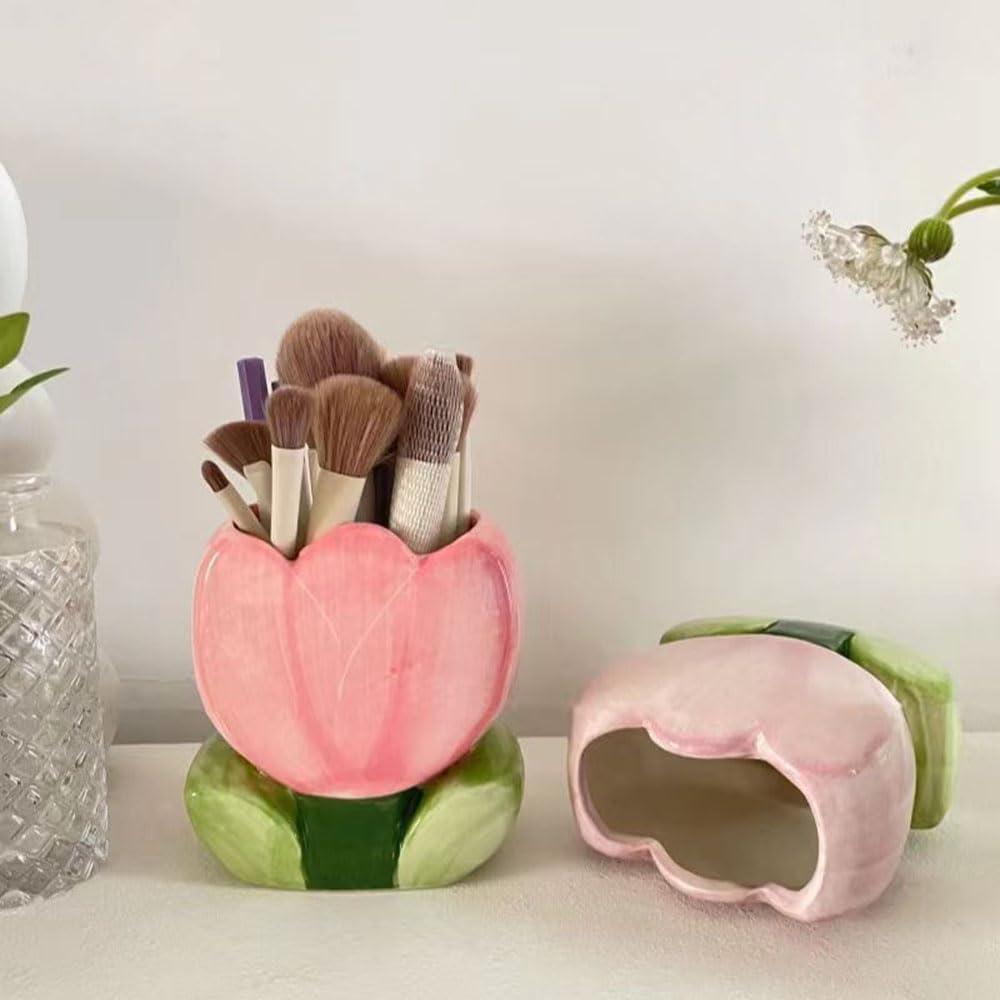 Soporte para brochas de maquillaje AMZWISH rosa cerámica