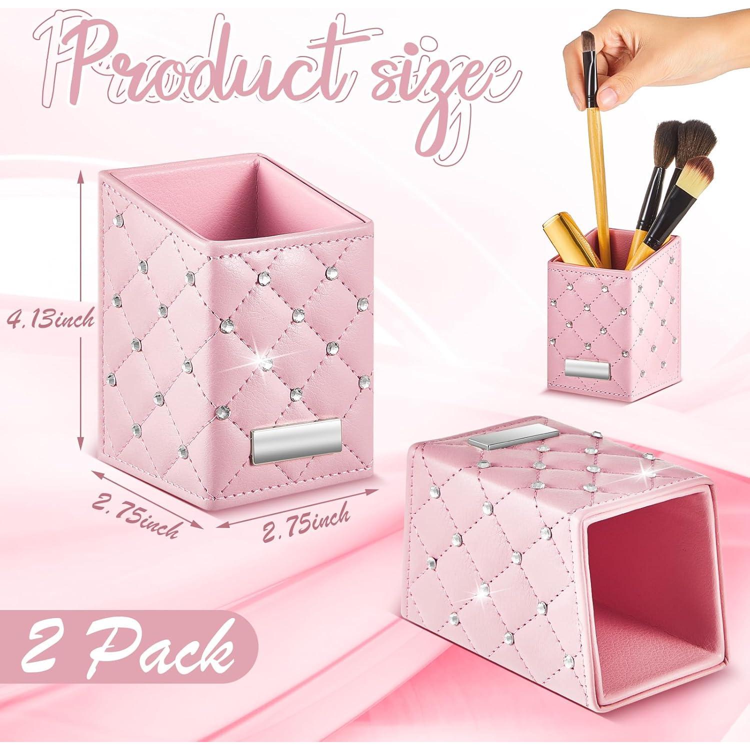 Soporte de Brochas de Maquillaje Rosa ReliThick 2 Pcs Cuero PU