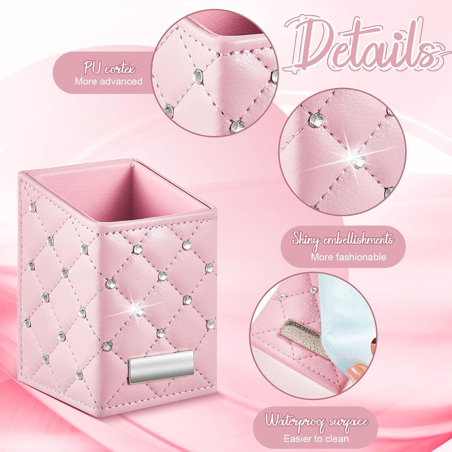 Soporte de Brochas de Maquillaje Rosa ReliThick 2 Pcs Cuero PU