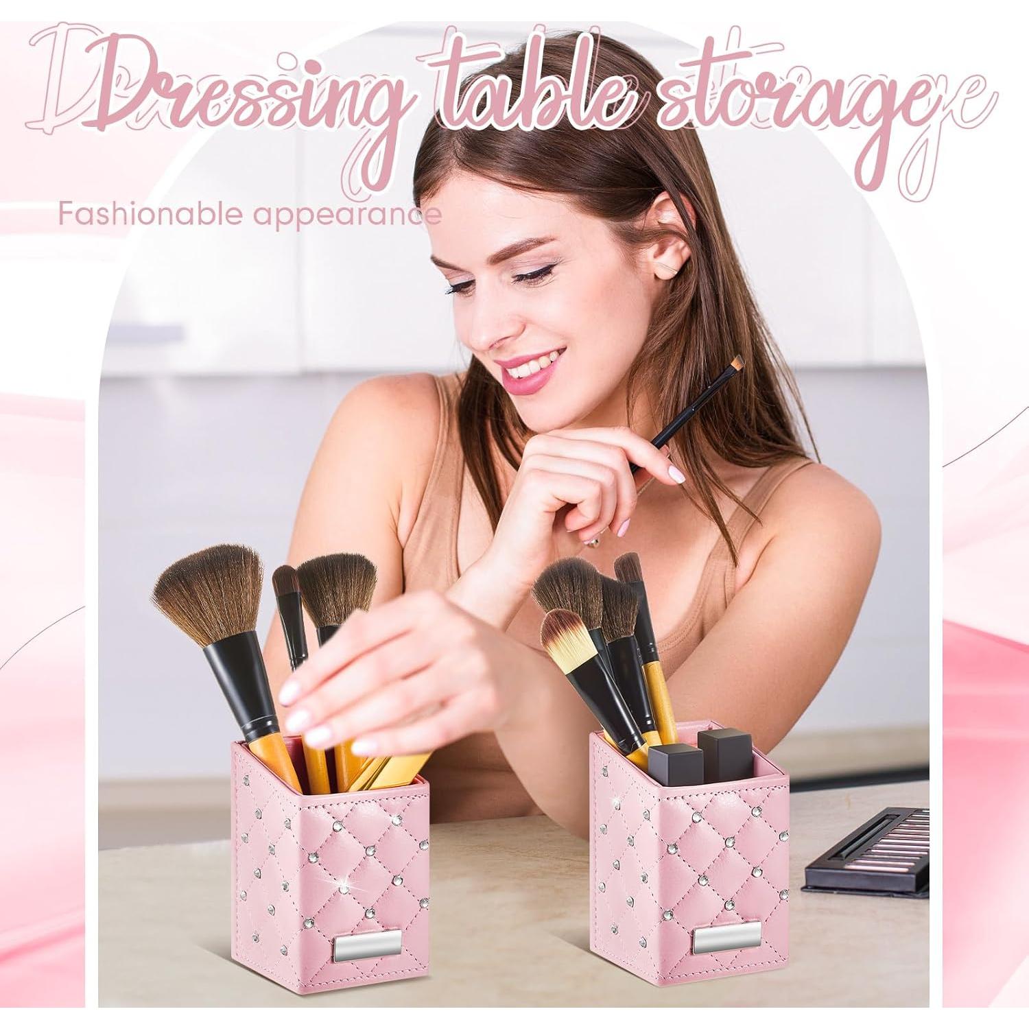 Soporte de Brochas de Maquillaje Rosa ReliThick 2 Pcs Cuero PU