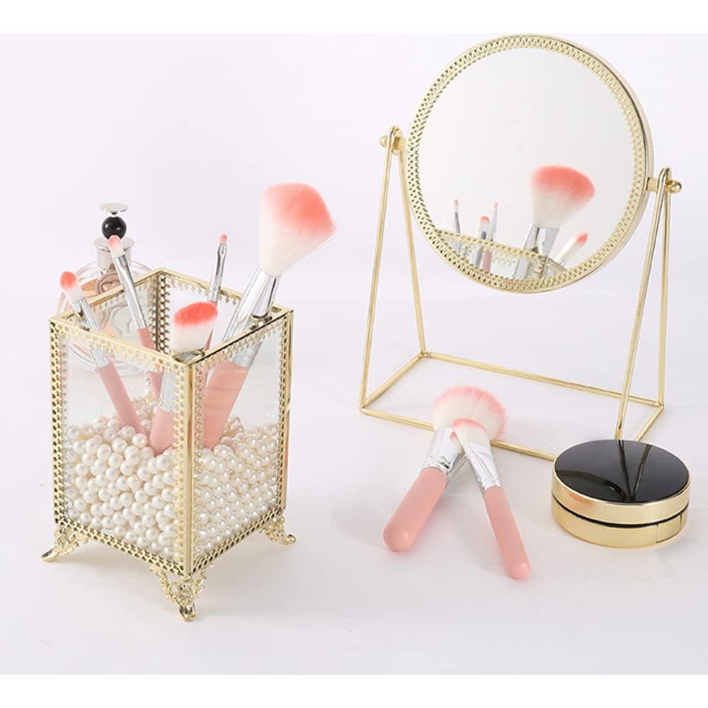 Organizador de Brochas de Maquillaje Vintage Yueqing - Vidrio y Perlas