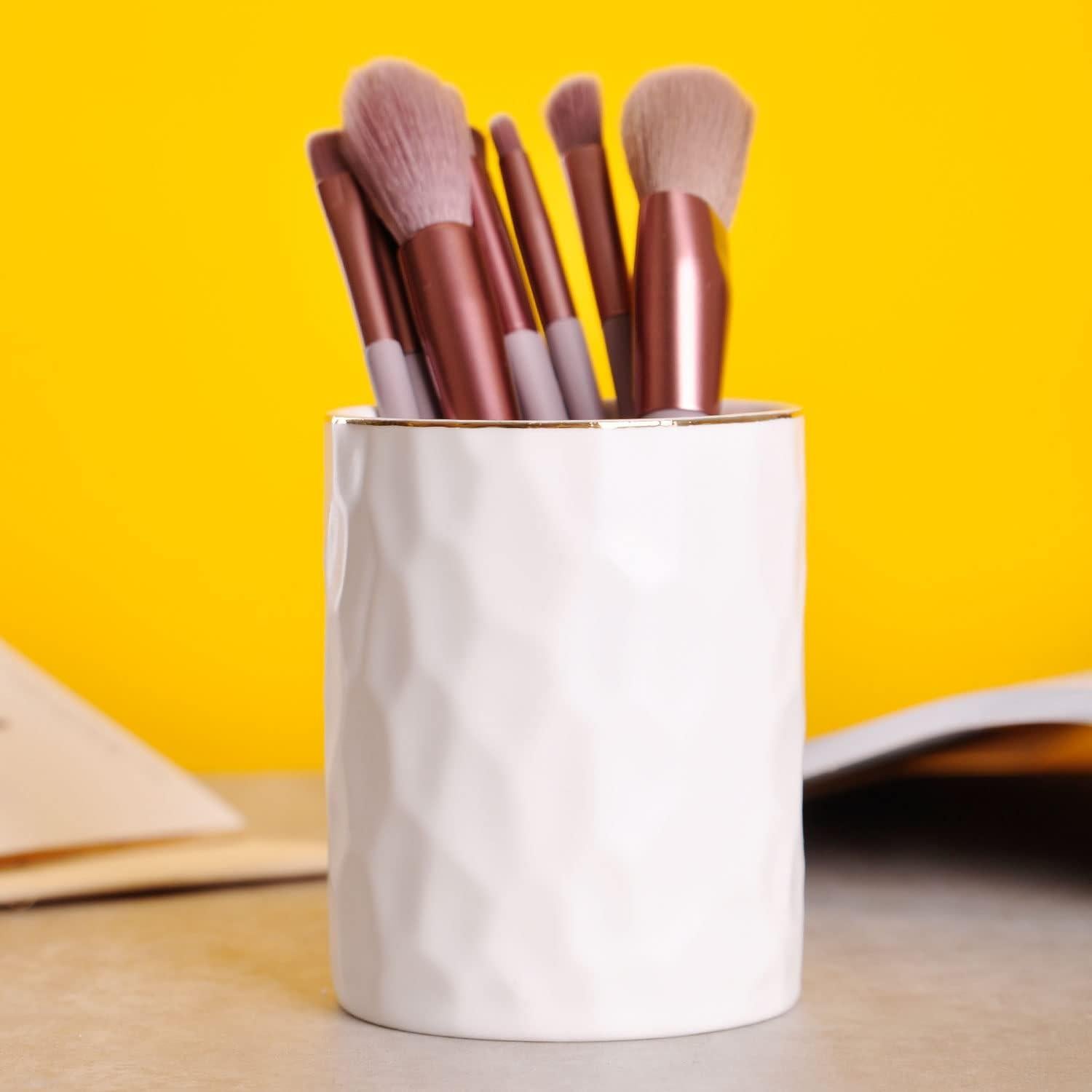 Soporte para Brochas de Maquillaje Cerámica WHJY Blanco Moderno