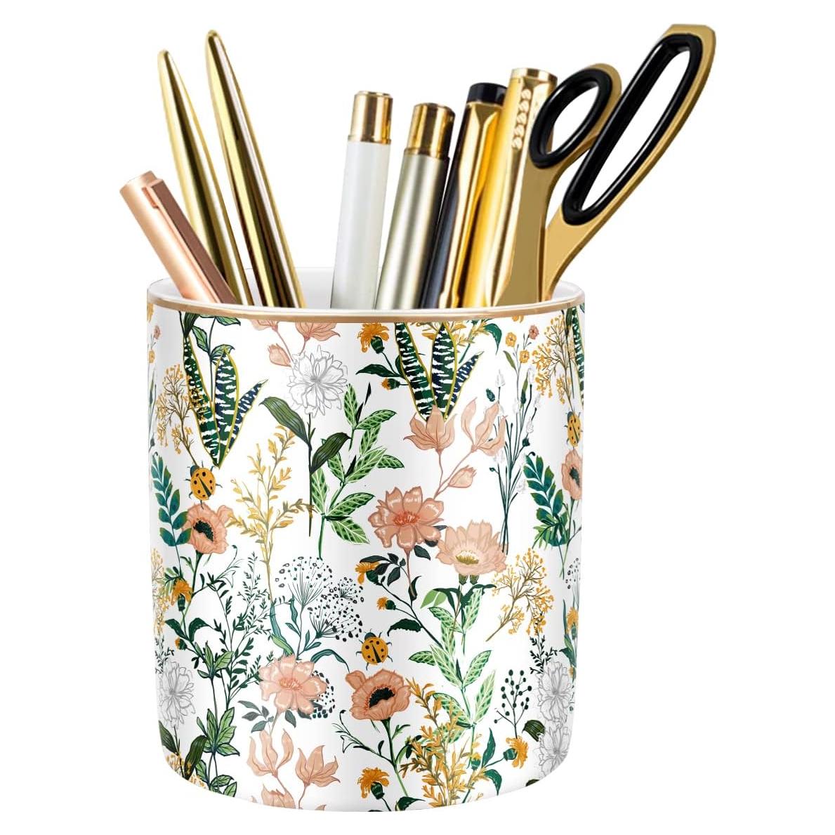 Soporte para lápices WAVEYU cerámica flor blanca 10 cm