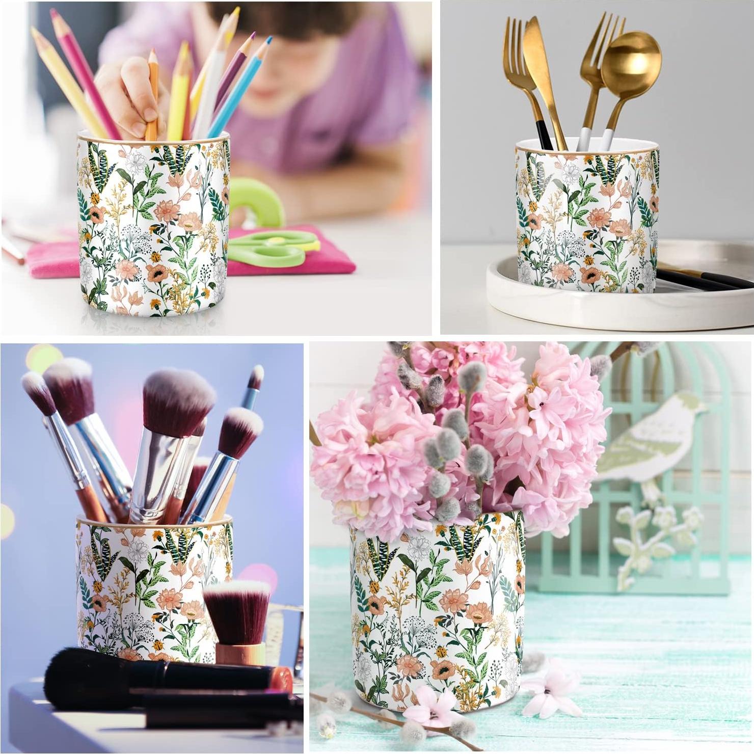 Soporte para lápices WAVEYU cerámica flor blanca 10 cm