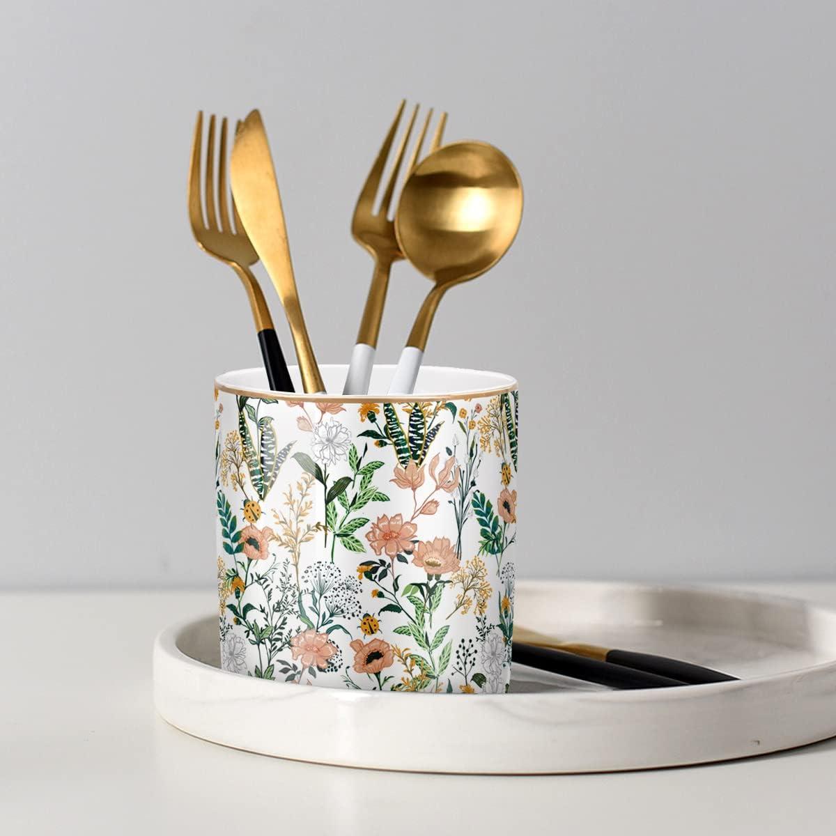 Soporte para lápices WAVEYU cerámica flor blanca 10 cm