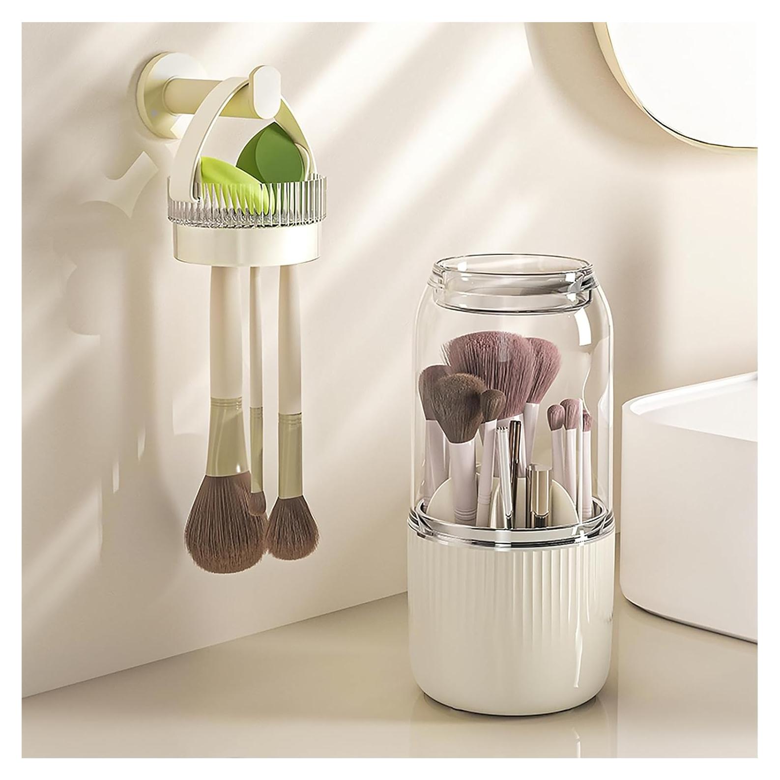 Organizador de Brochas de Maquillaje Iilnlaty 360° con Limpieza