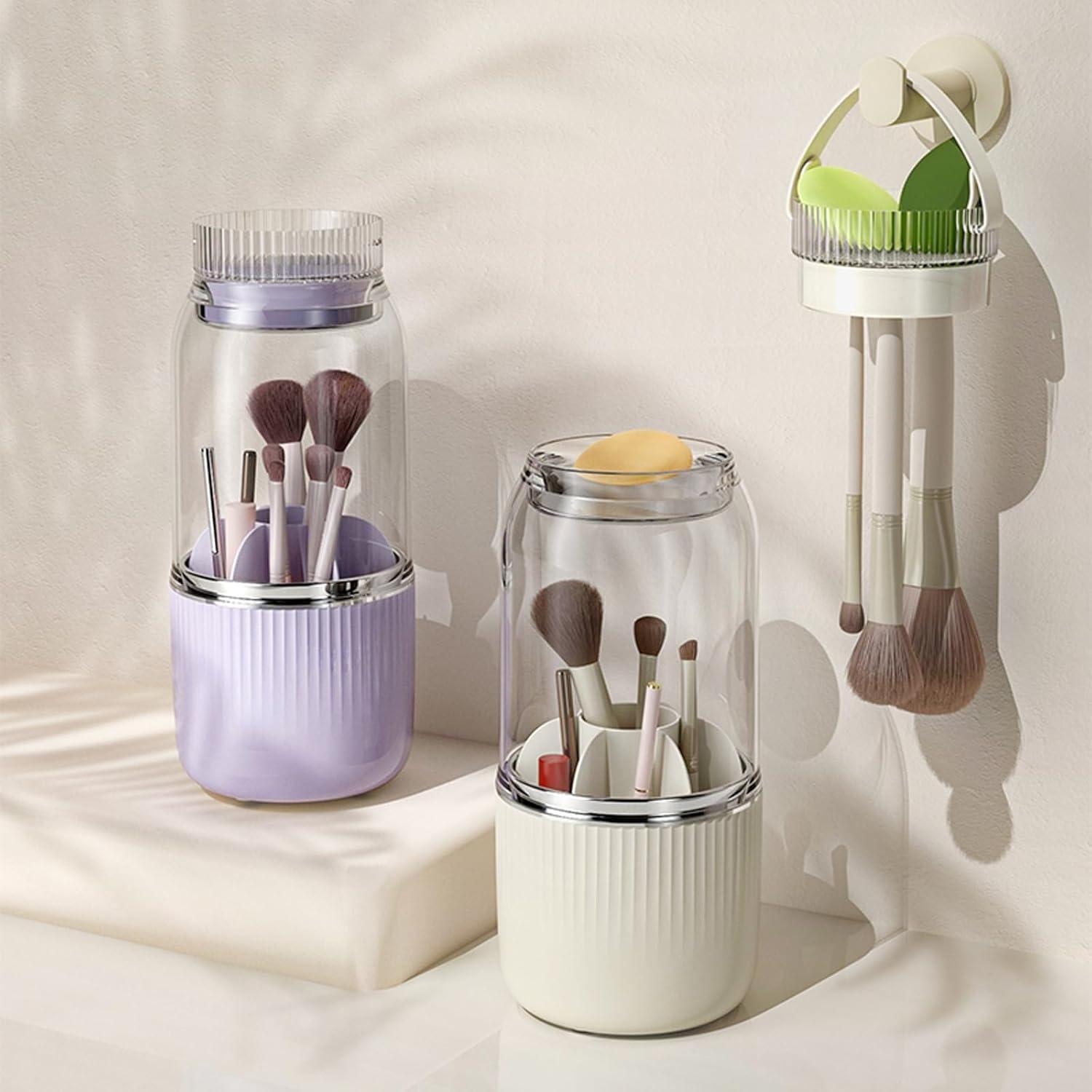 Organizador de Brochas de Maquillaje Iilnlaty 360° con Limpieza