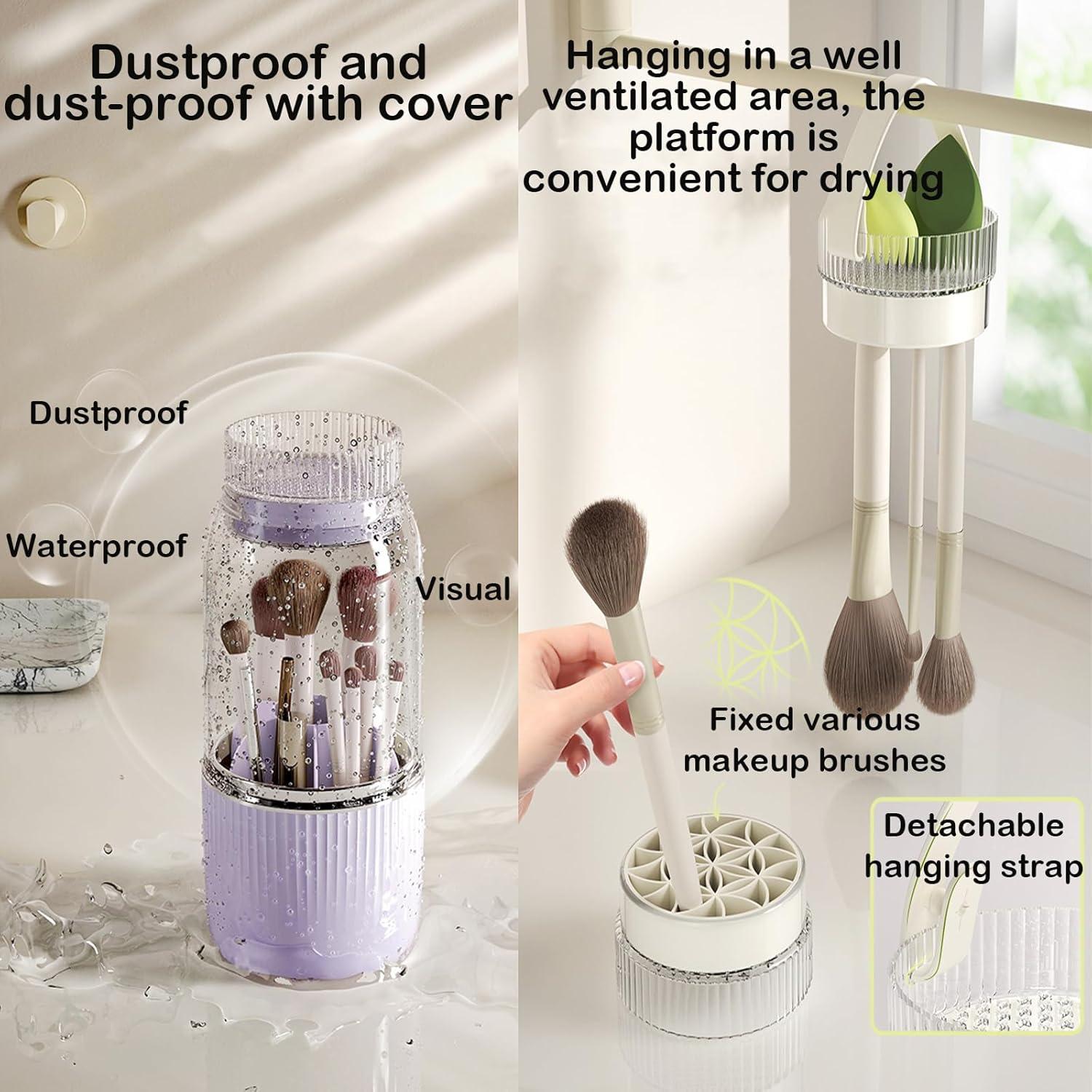 Organizador de Brochas de Maquillaje Iilnlaty 360° con Limpieza