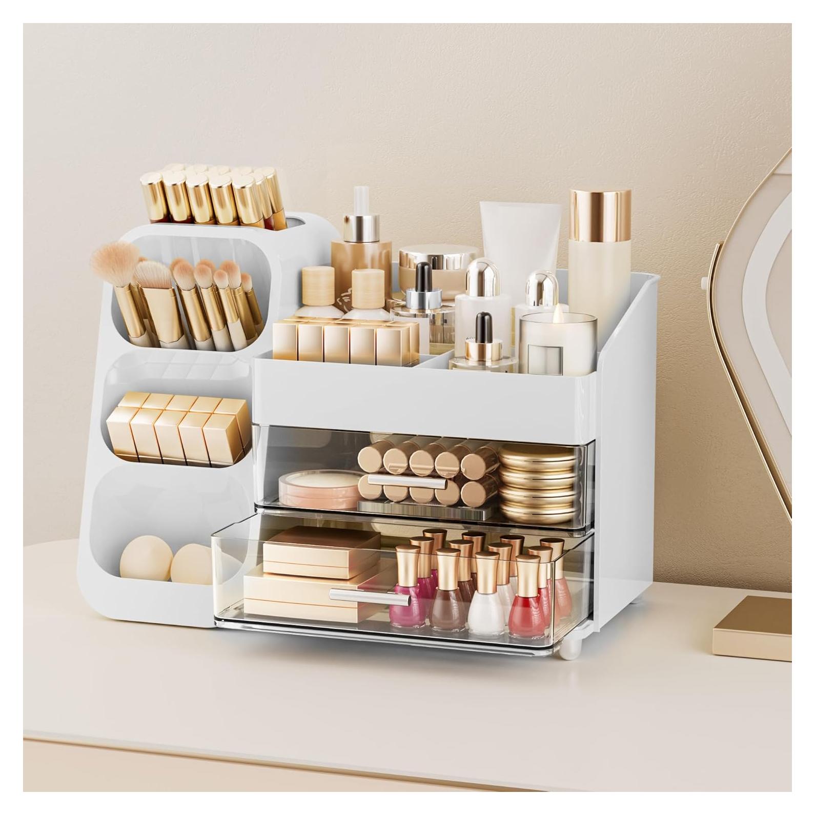 Organizador de Maquillaje Delamu Blanco con Cajones y Soportes