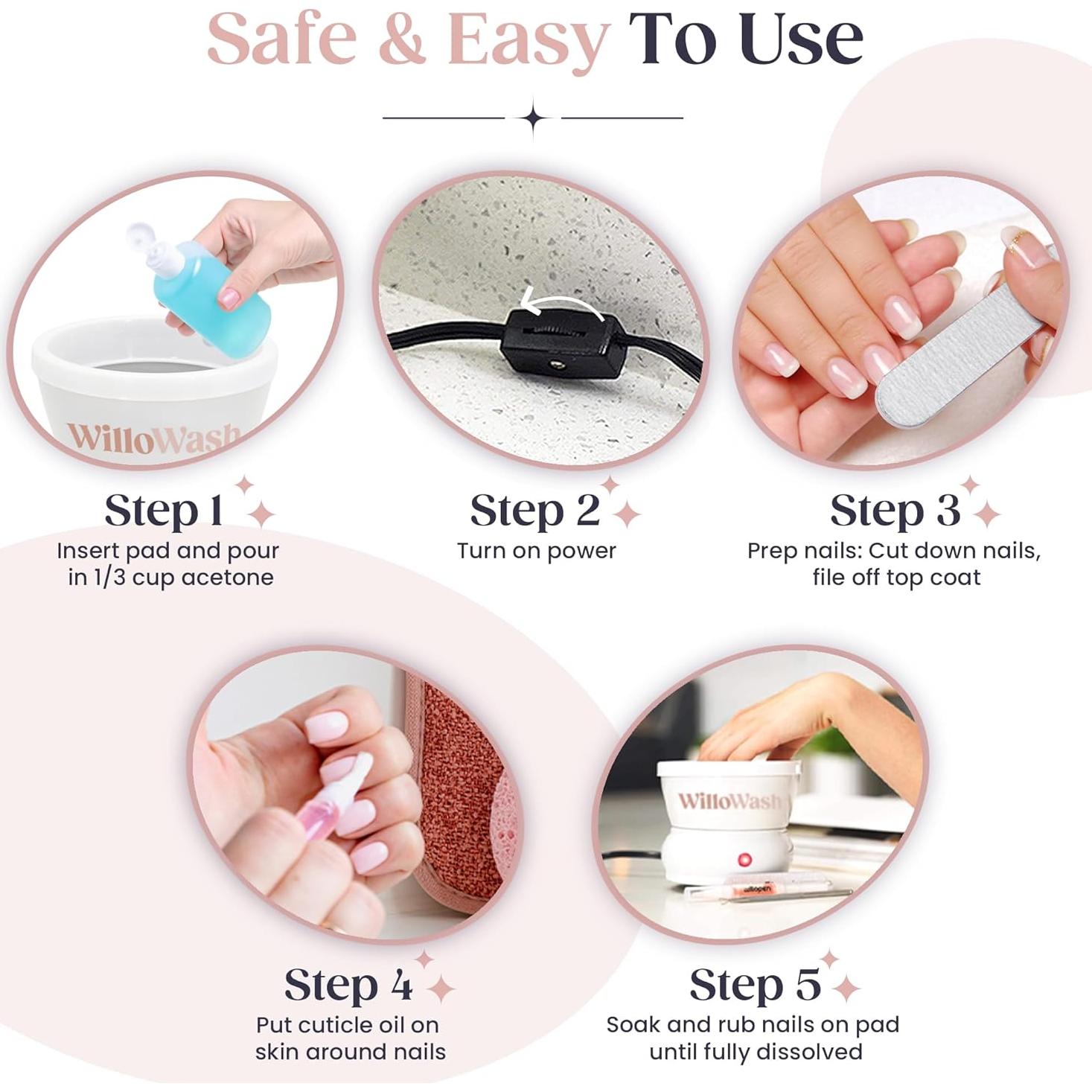 Tazón Eléctrico Removedor de Uñas Willowash, Kit Completo
