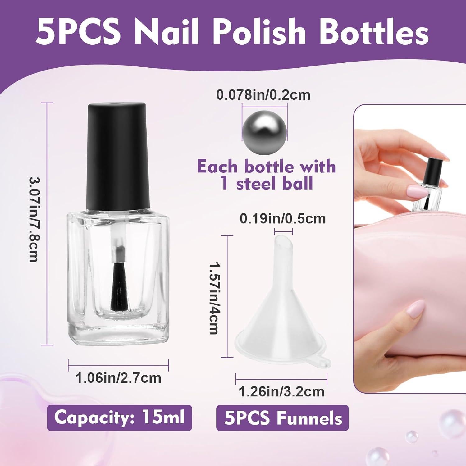 Botellas de Esmalte de Uñas Vacías AHIER 15ml - 5 Piezas