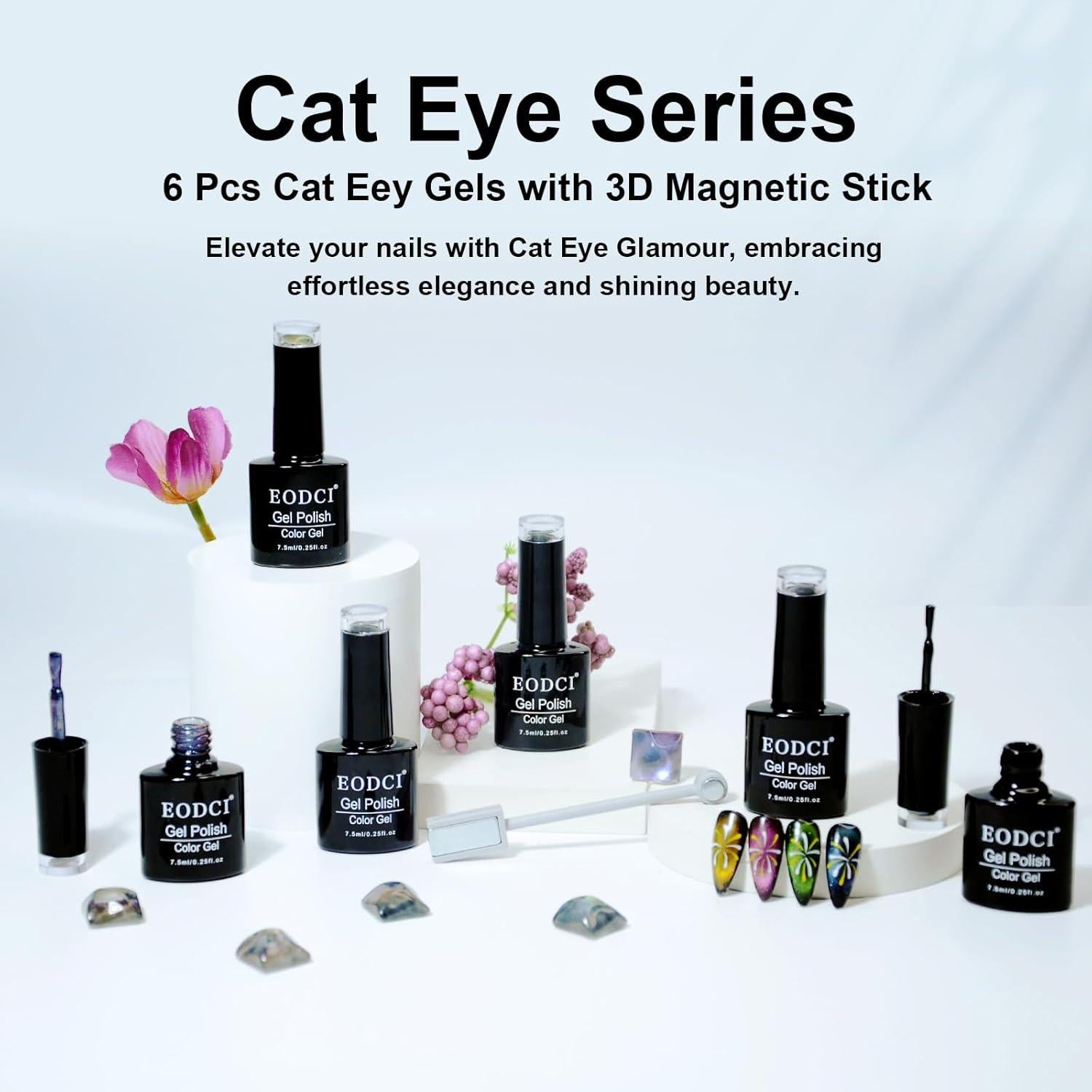 Esmalte de Uñas Gel Ojo de Gato EODCI 6 Colores con Purpurina