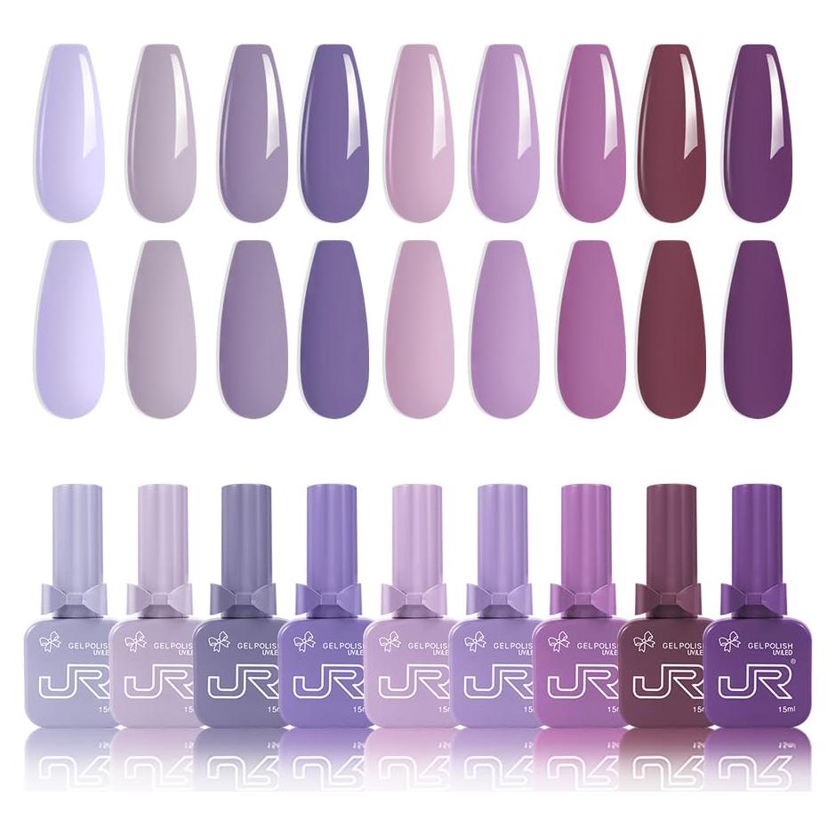 Set de Esmalte de Uñas en Gel JR 9pcs 15ml Morado 12-Free