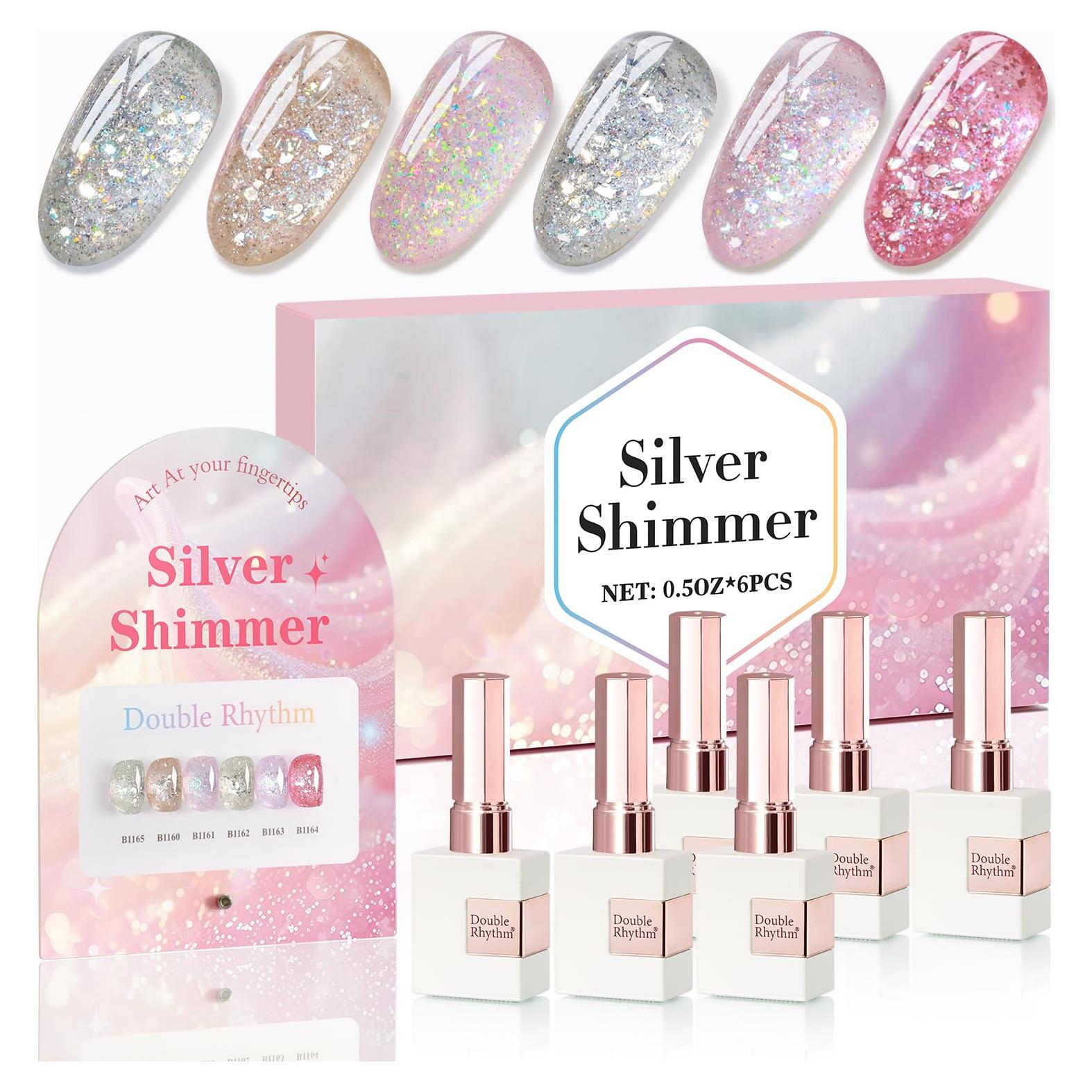 Kit de Esmalte de Uñas Glitter Gel Doble Ritmo 6 Colores 15ml