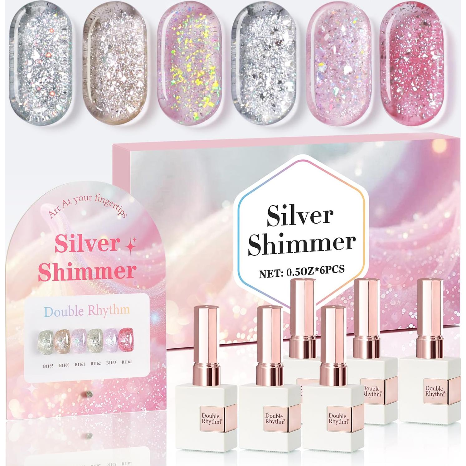 Kit de Esmalte de Uñas Glitter Gel Doble Ritmo 6 Colores 15ml