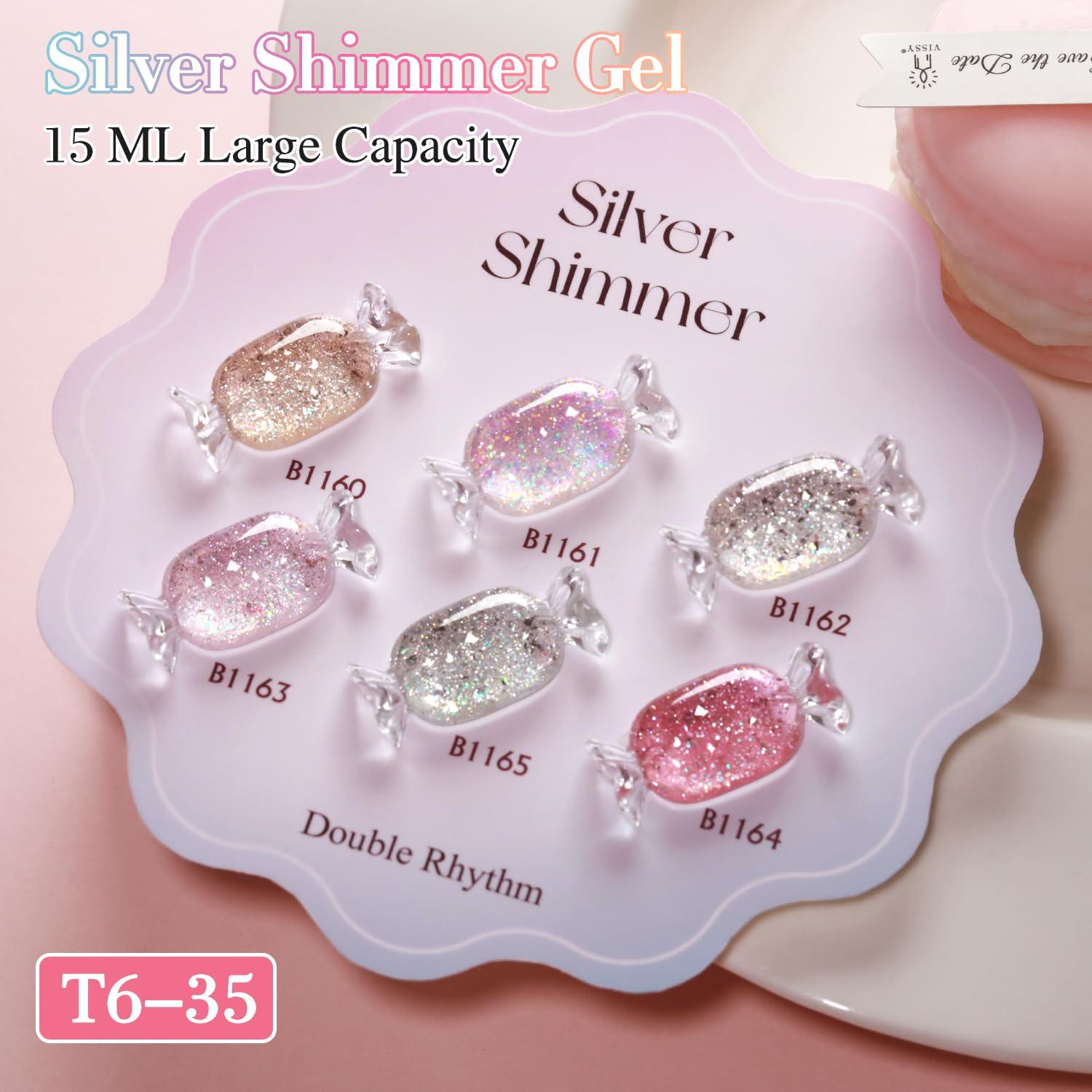 Kit de Esmalte de Uñas Glitter Gel Doble Ritmo 6 Colores 15ml
