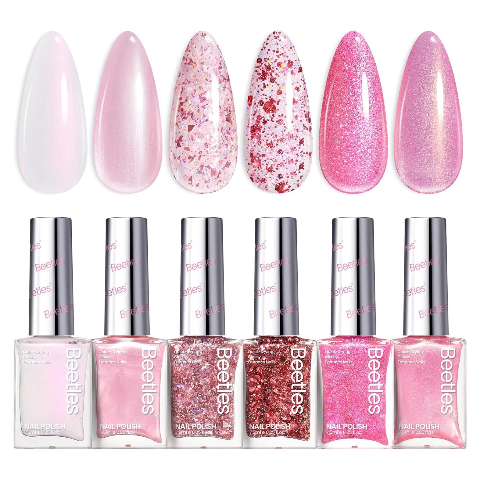 Set de Esmalte de Uñas Glitter Beetles - 6 Colores Secado Rápido