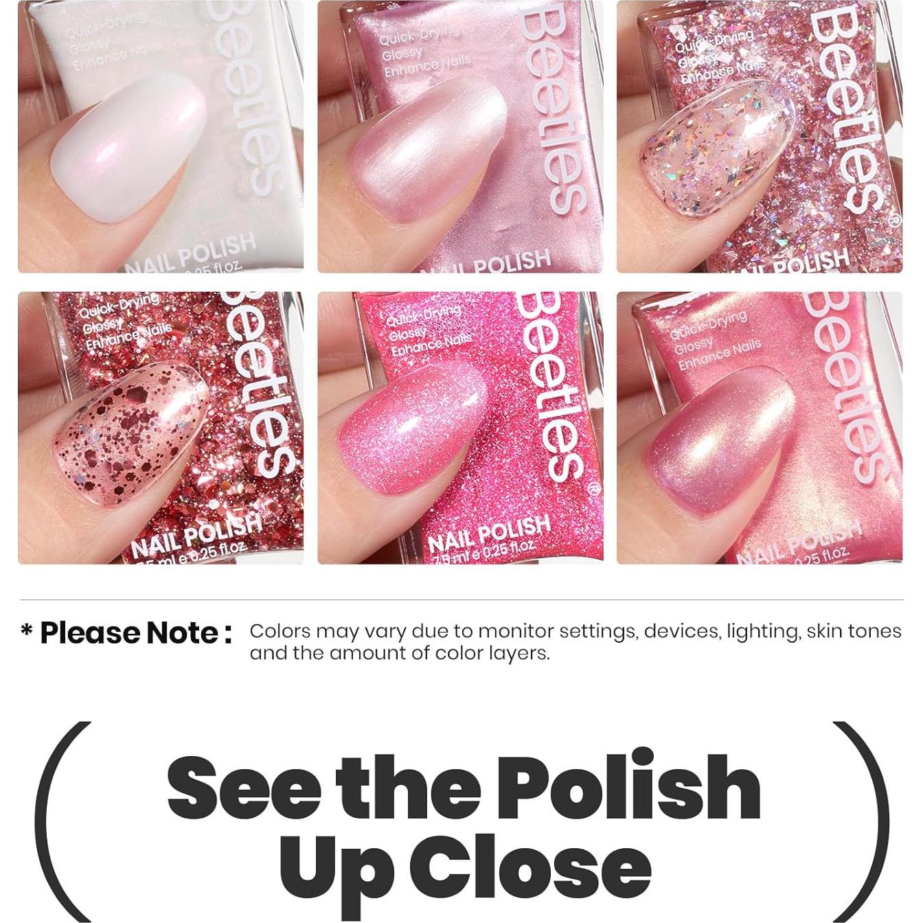 Set de Esmalte de Uñas Glitter Beetles - 6 Colores Secado Rápido