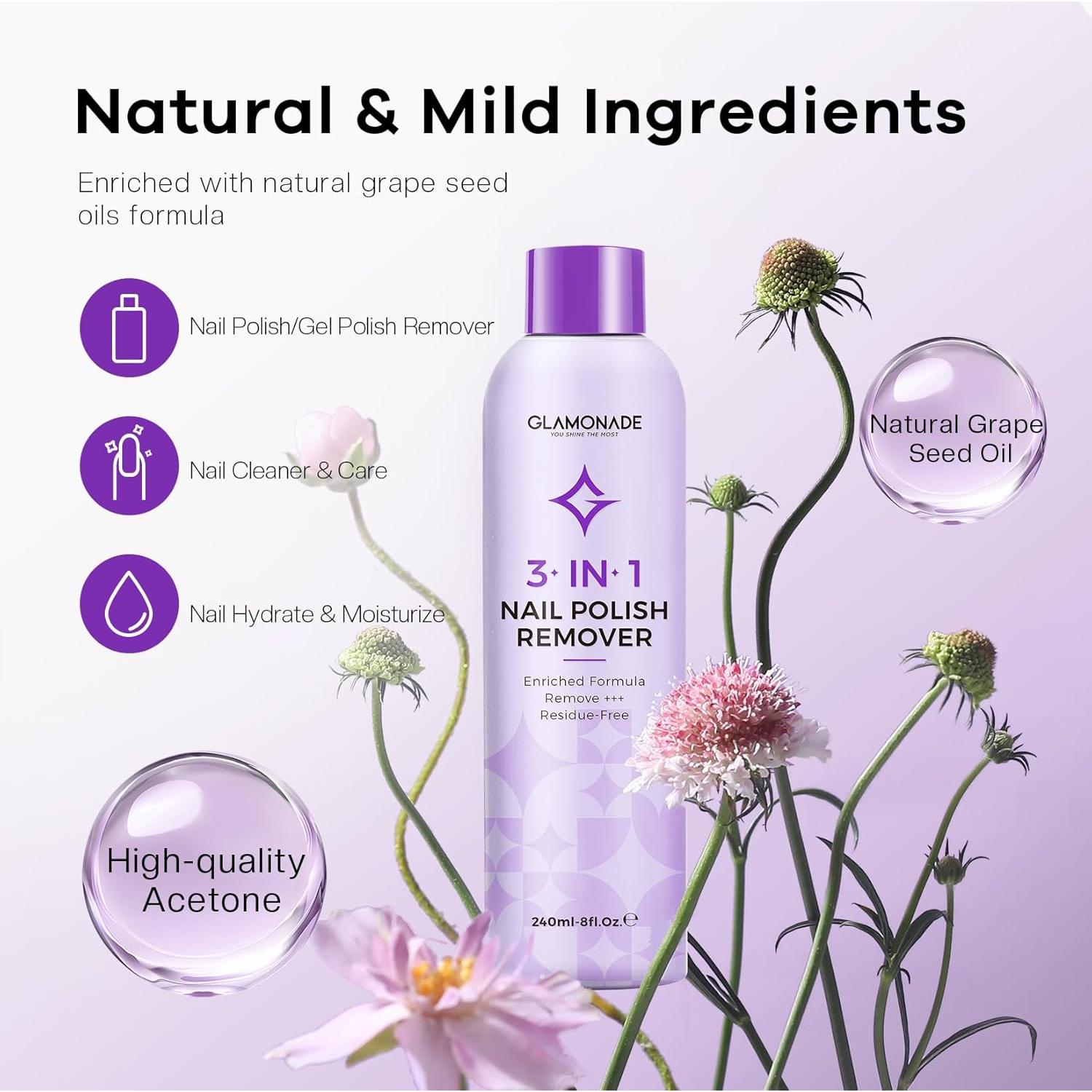 Removedor de Esmalte de Uñas Acetona Glamonade 236.6 ml x2
