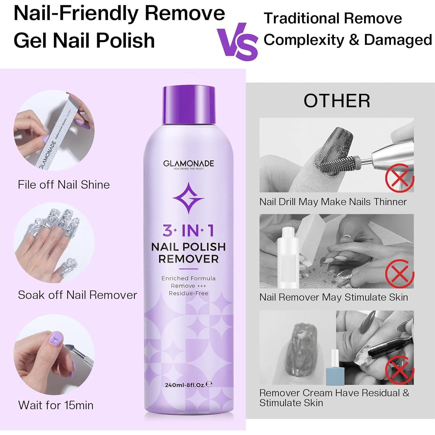 Removedor de Esmalte de Uñas Acetona Glamonade 236.6 ml x2