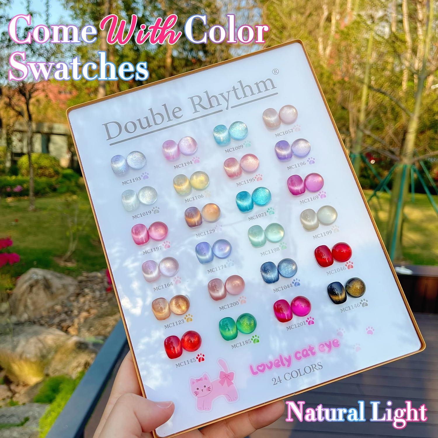 Set de Esmalte de Uñas Gel Doble Ritmo 28Pcs Ojo de Gato