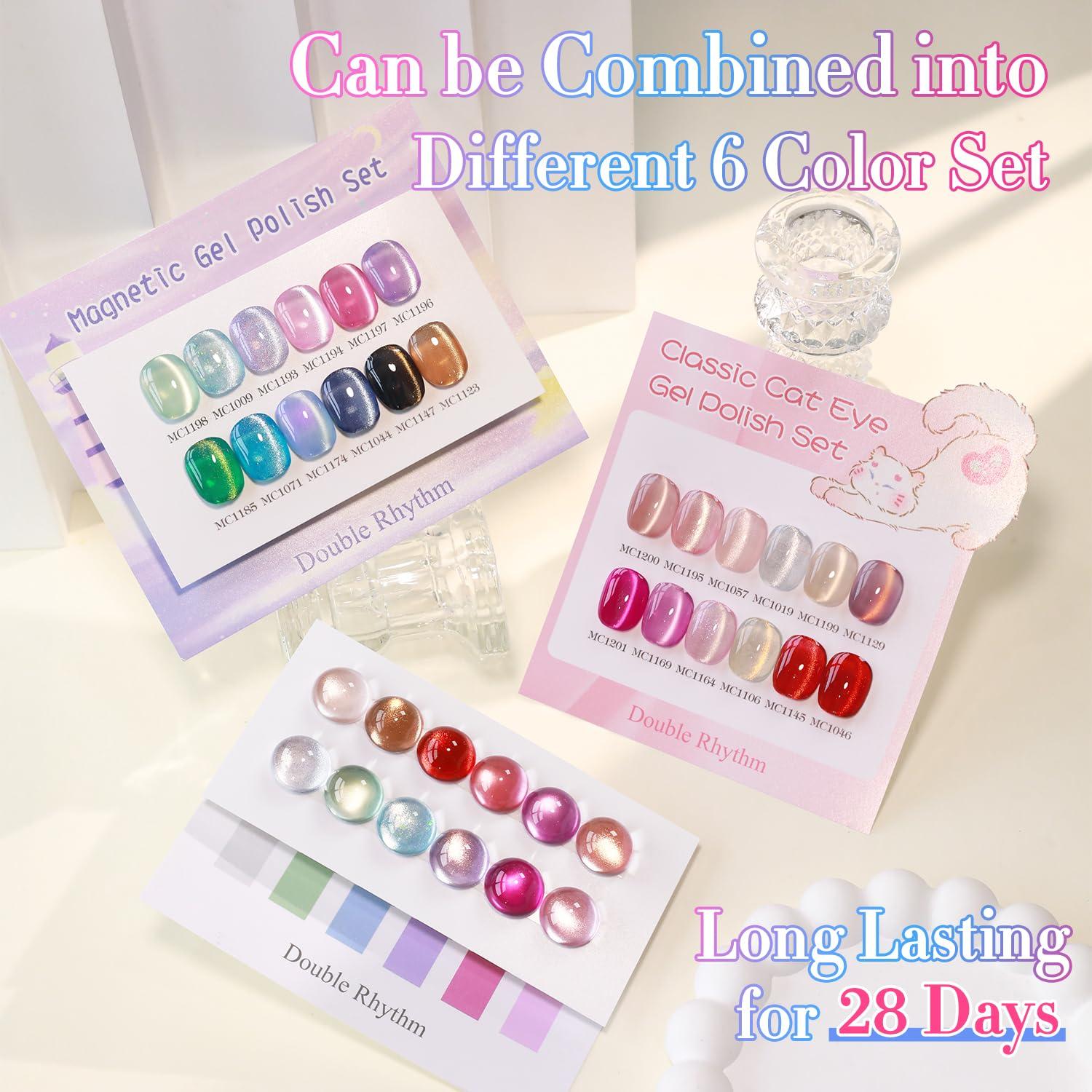 Set de Esmalte de Uñas Gel Doble Ritmo 28Pcs Ojo de Gato
