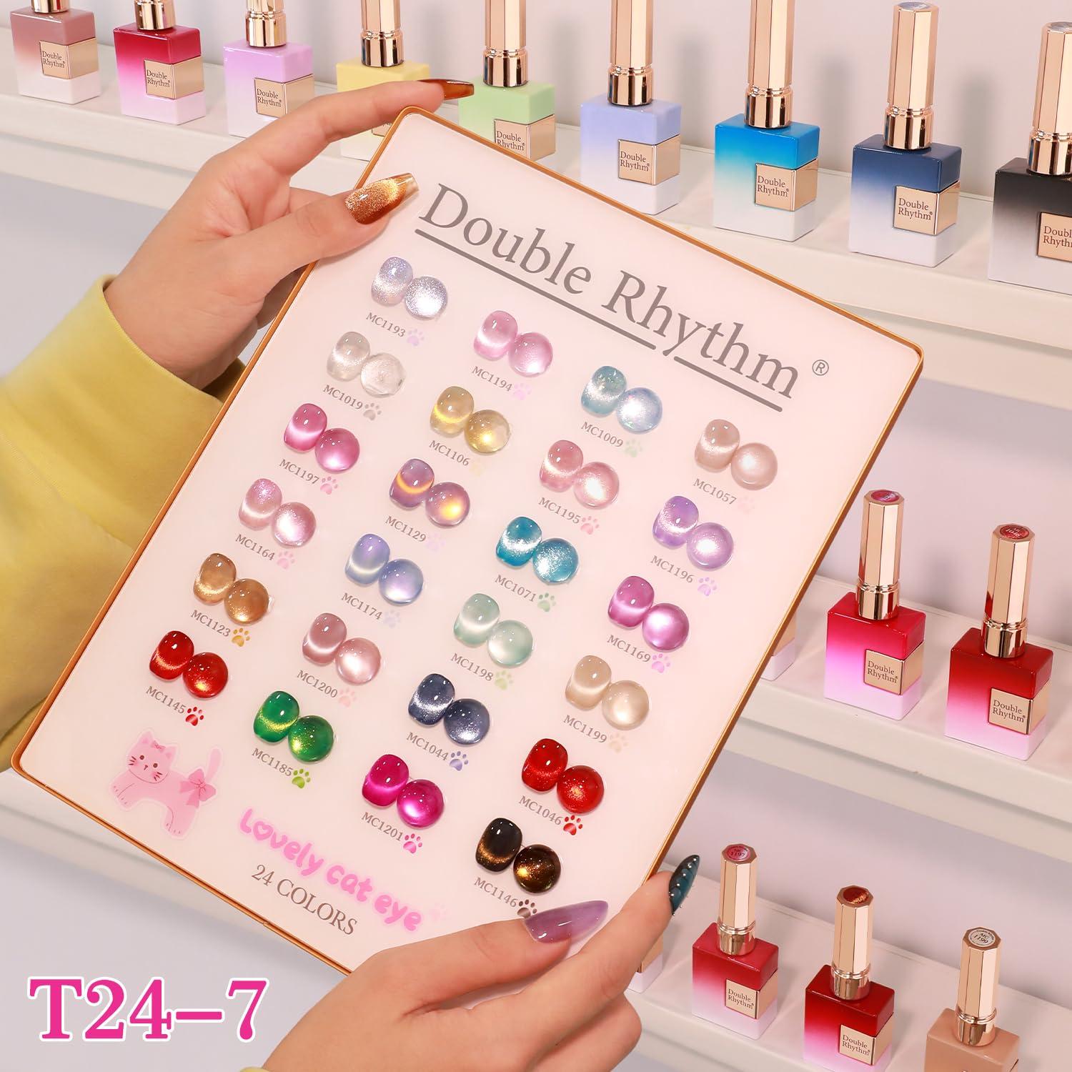 Set de Esmalte de Uñas Gel Doble Ritmo 28Pcs Ojo de Gato