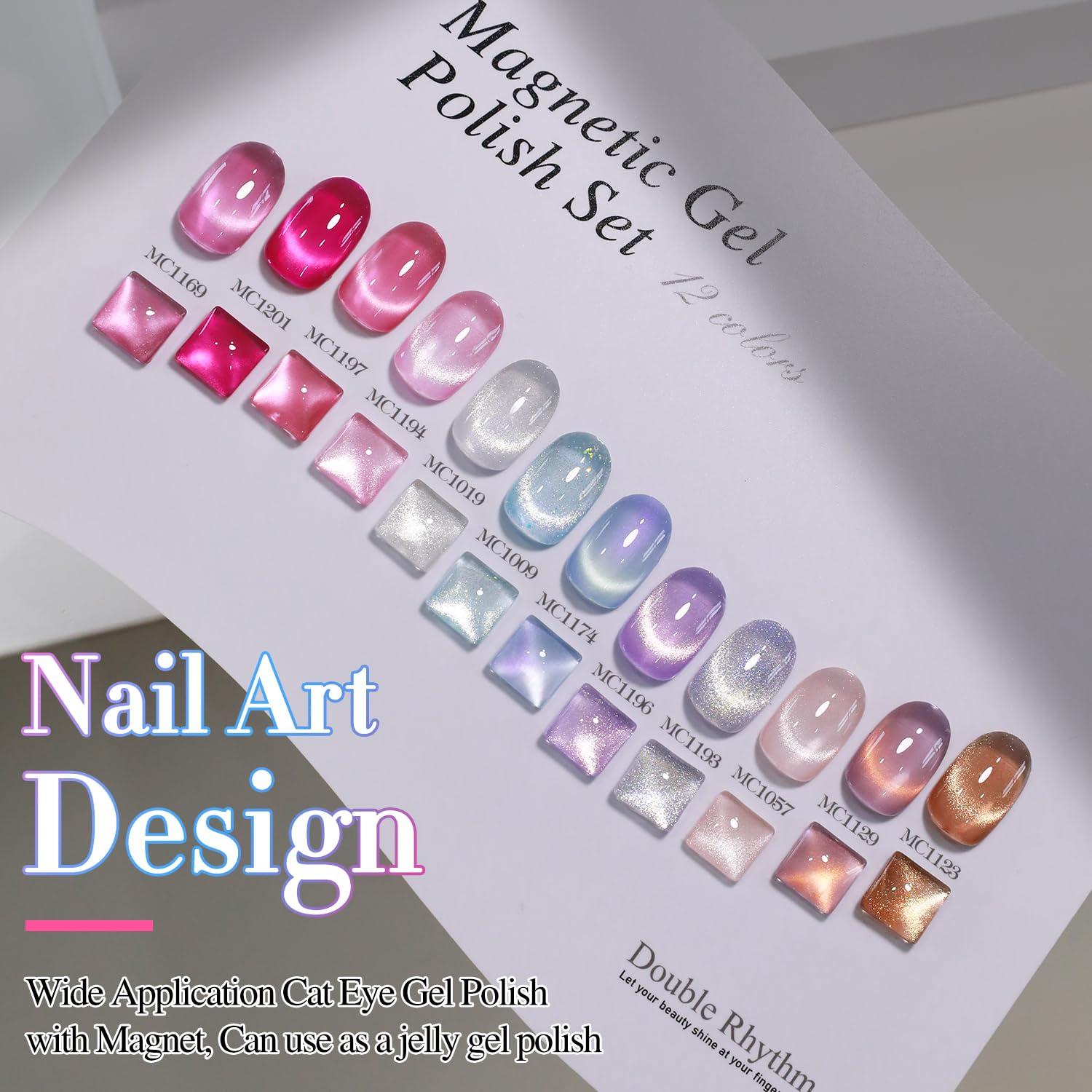 Set de Esmalte de Uñas Gel Doble Ritmo 28Pcs Ojo de Gato