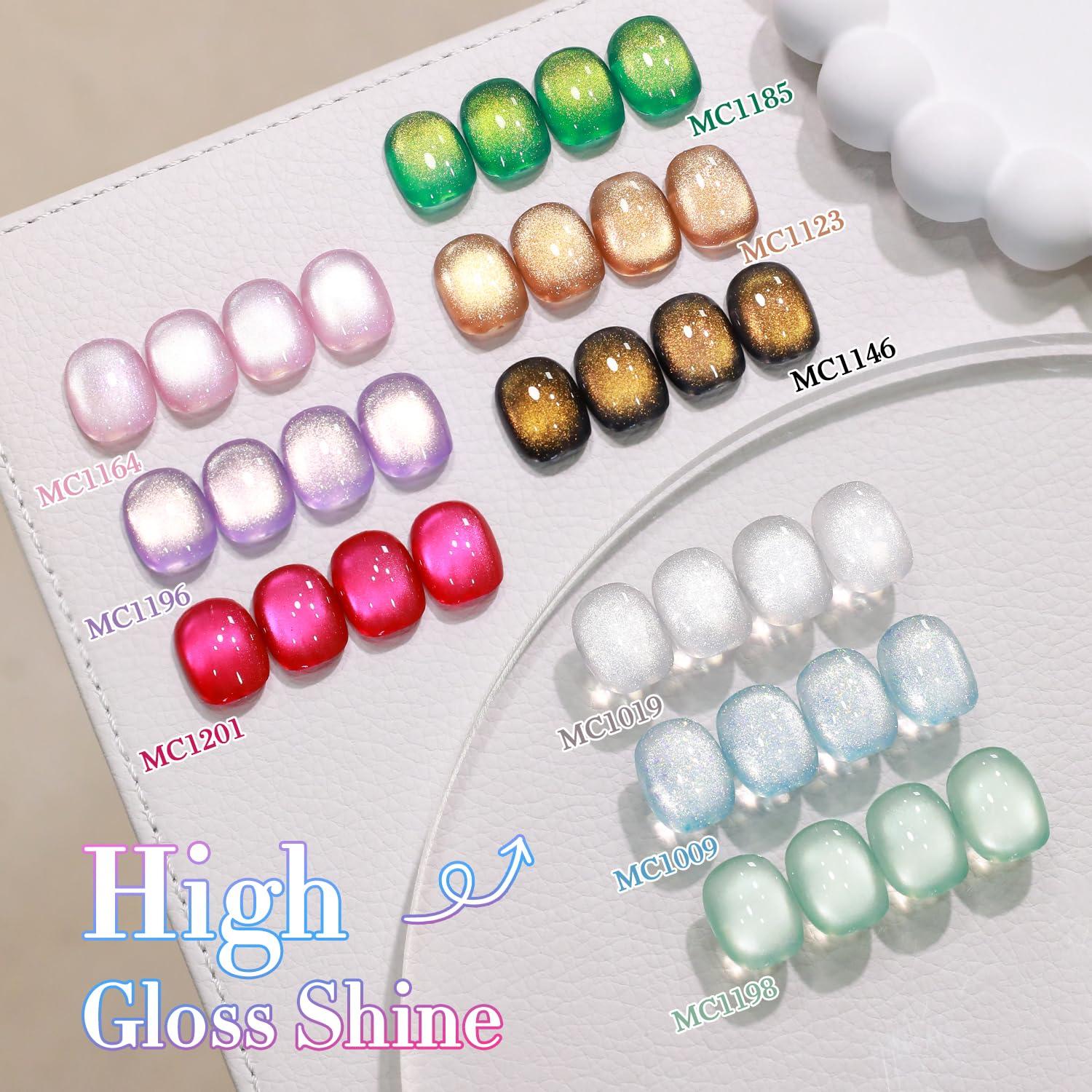 Set de Esmalte de Uñas Gel Doble Ritmo 28Pcs Ojo de Gato