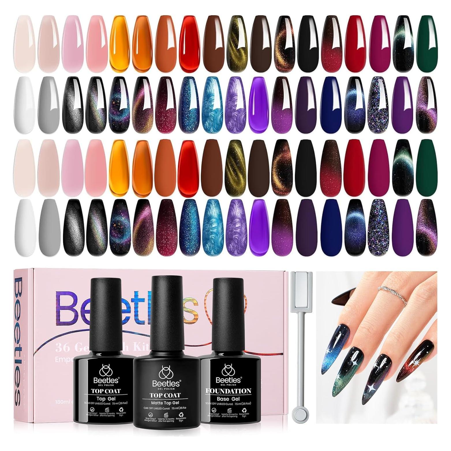 Set de Uñas de Gel Beetles Cat Eye 39 Pcs - 36 Colores