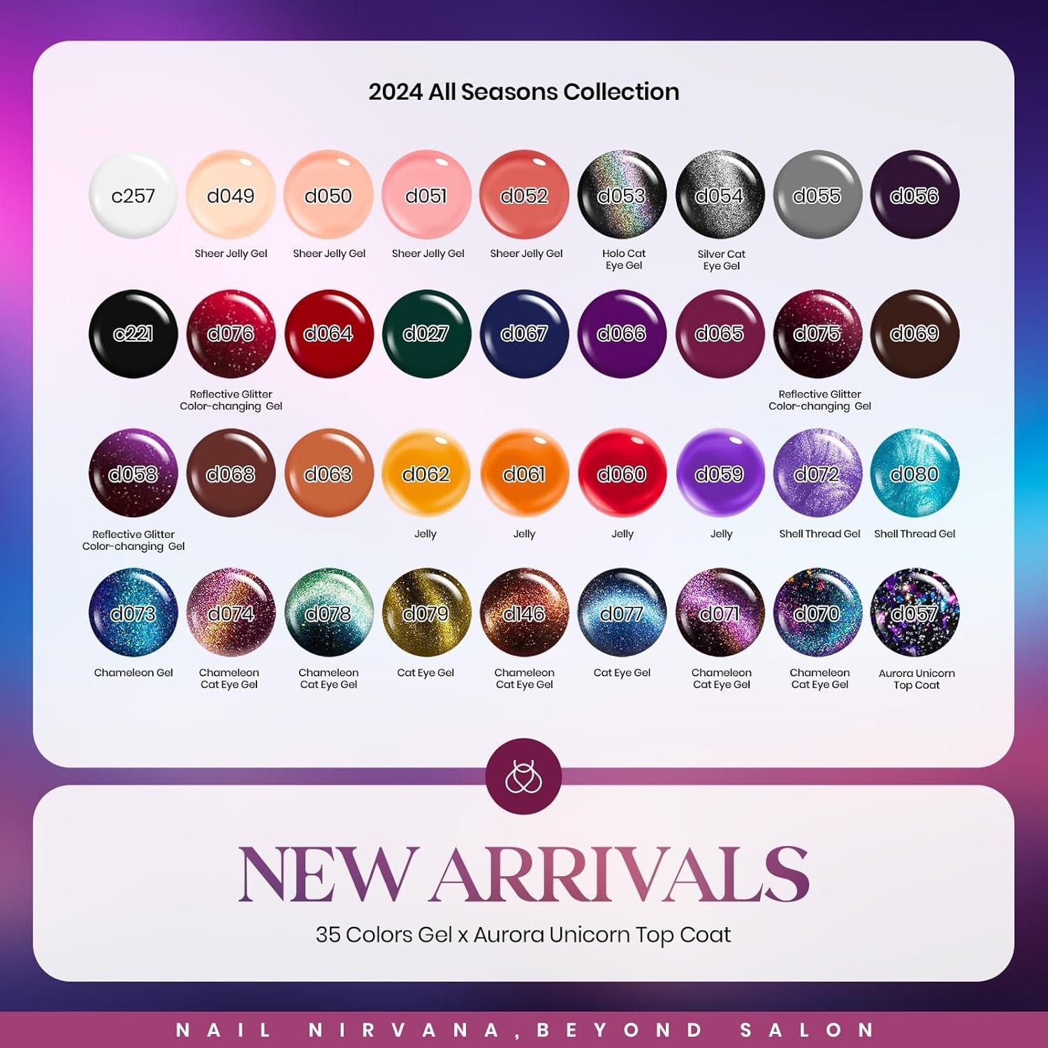 Set de Uñas de Gel Beetles Cat Eye 39 Pcs - 36 Colores