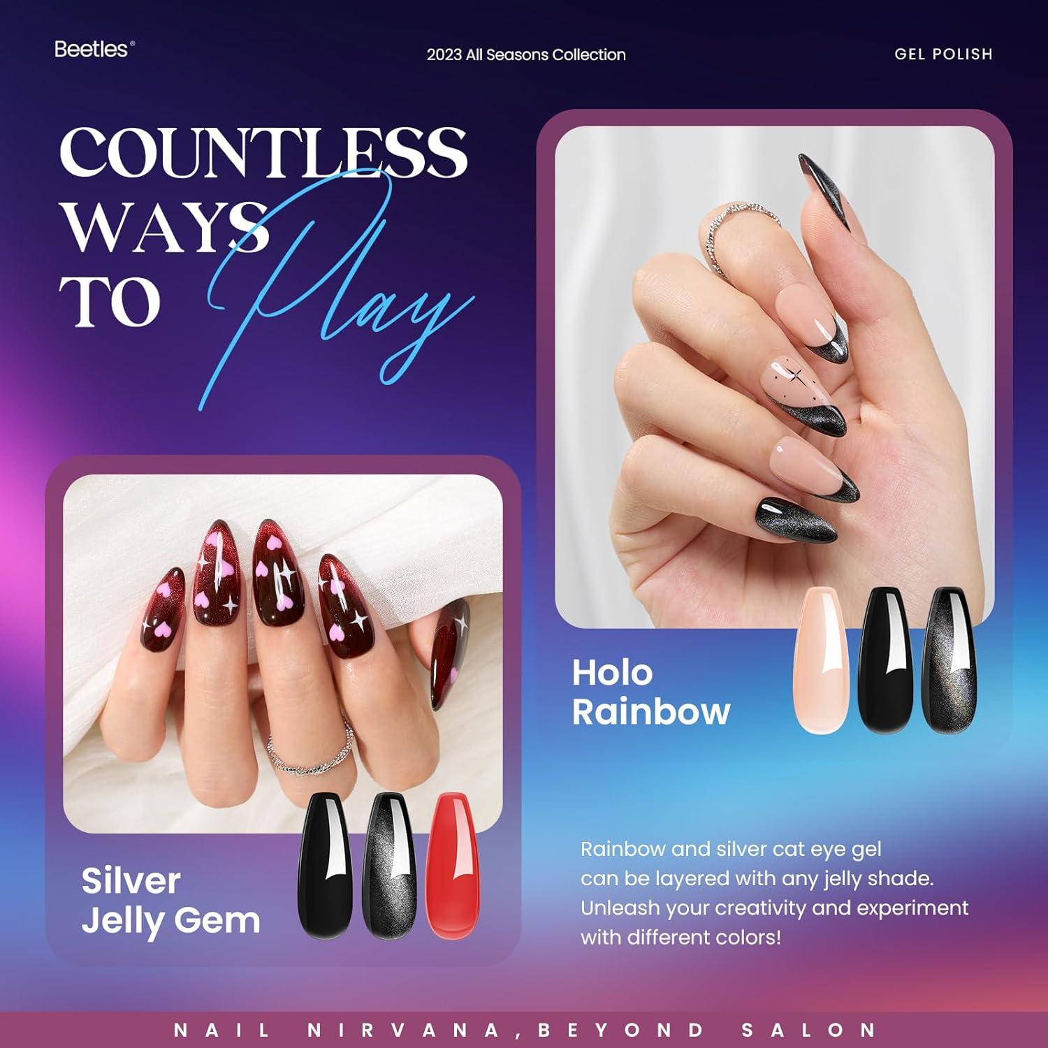 Set de Uñas de Gel Beetles Cat Eye 39 Pcs - 36 Colores