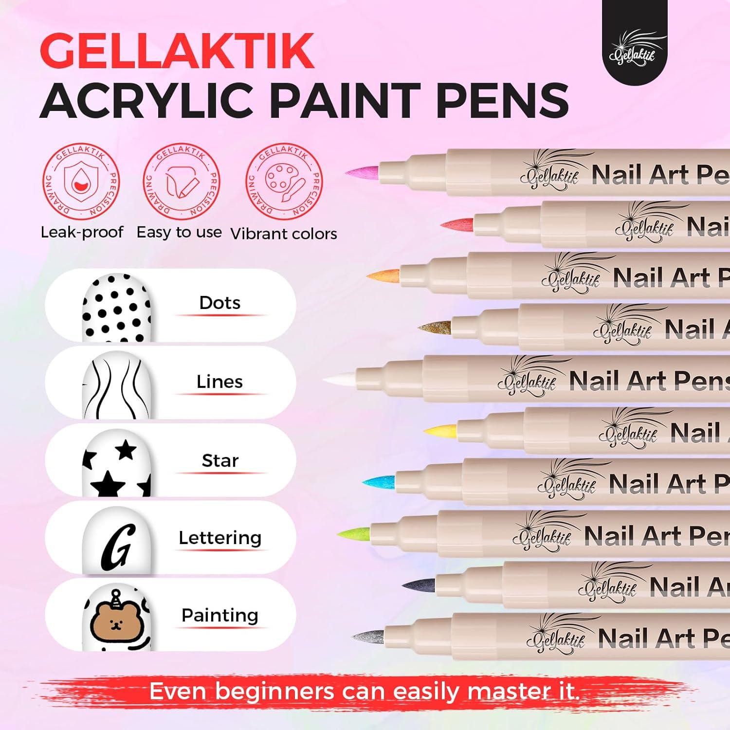 Juego de 6 Lápices de Arte para Uñas GELLAKTIK - Secado Rápido