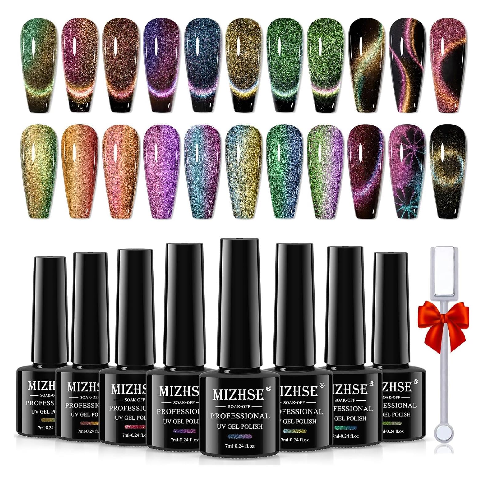 Set de 8 Esmaltes de Uñas en Gel Ojo de Gato MIZHSE 9D