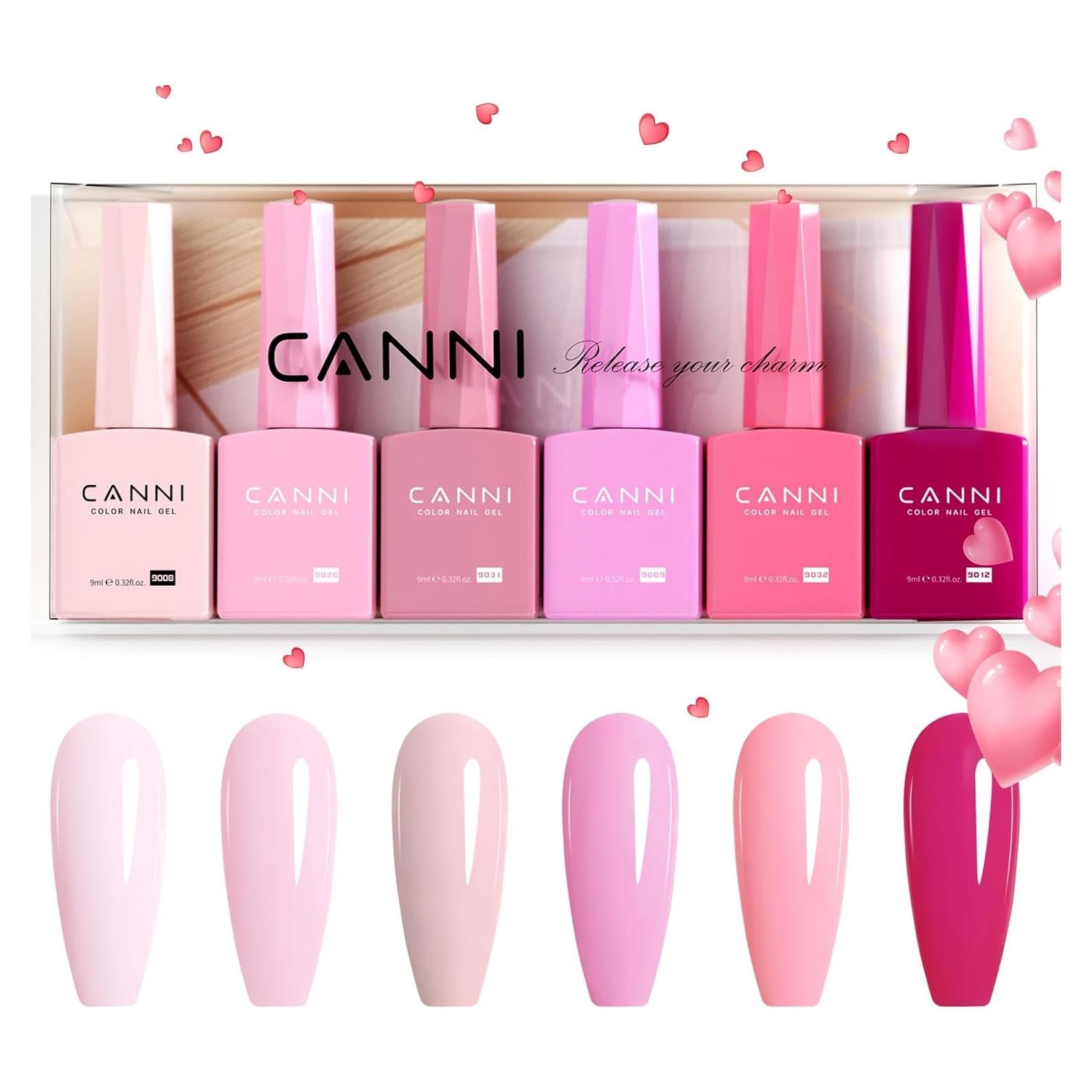 Set de Esmalte de Uñas en Gel CANNI 6 Piezas Rosa Claro
