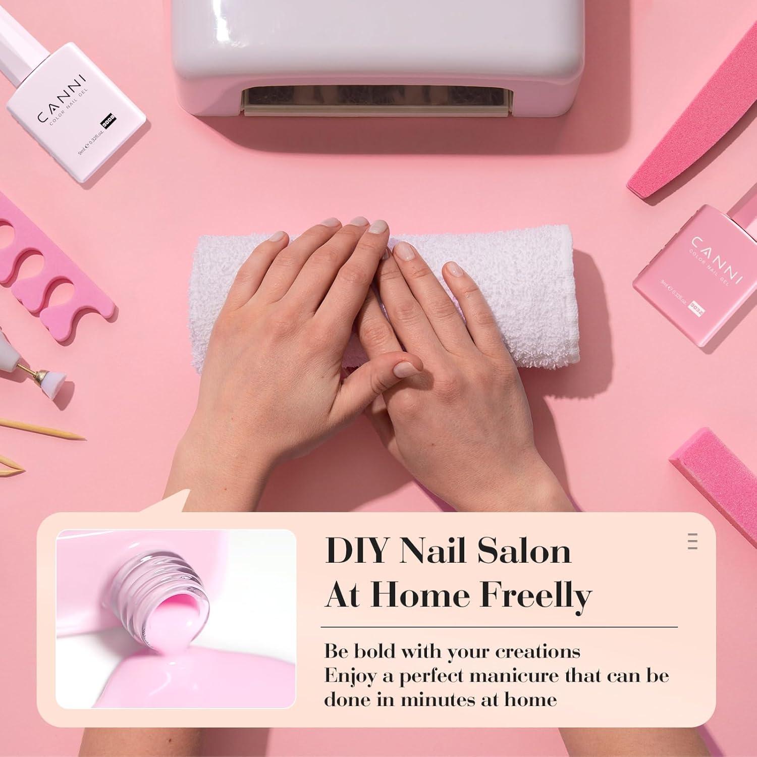 Set de Esmalte de Uñas en Gel CANNI 6 Piezas Rosa Claro
